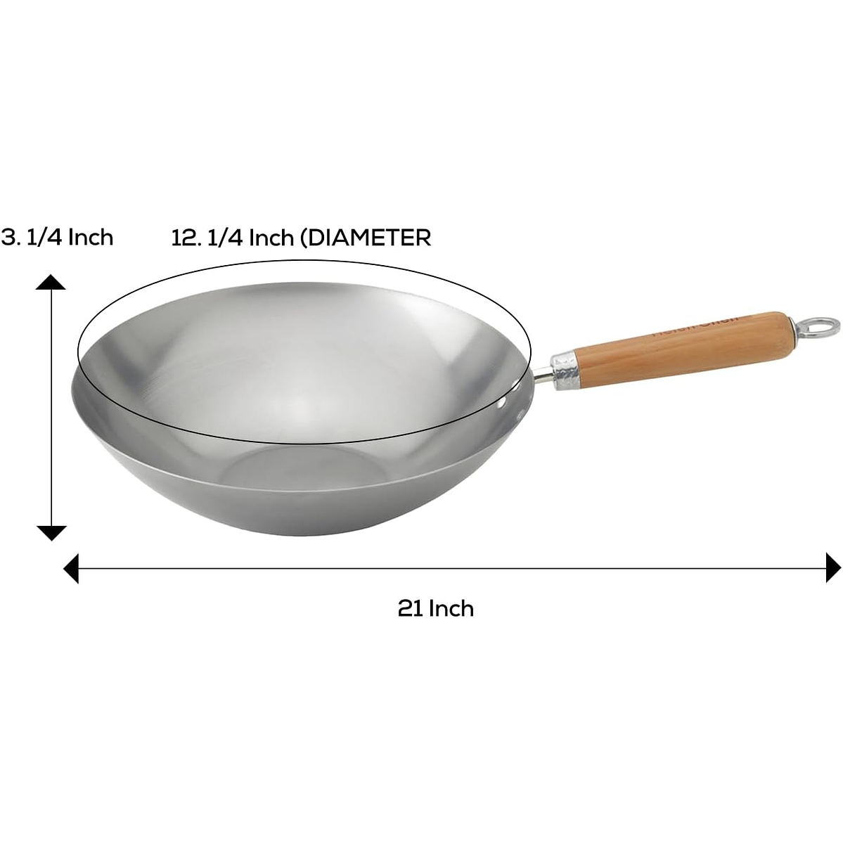 Wok Pro Acero Al Carbono 30cm Martillado A Mano Mango Madera 2