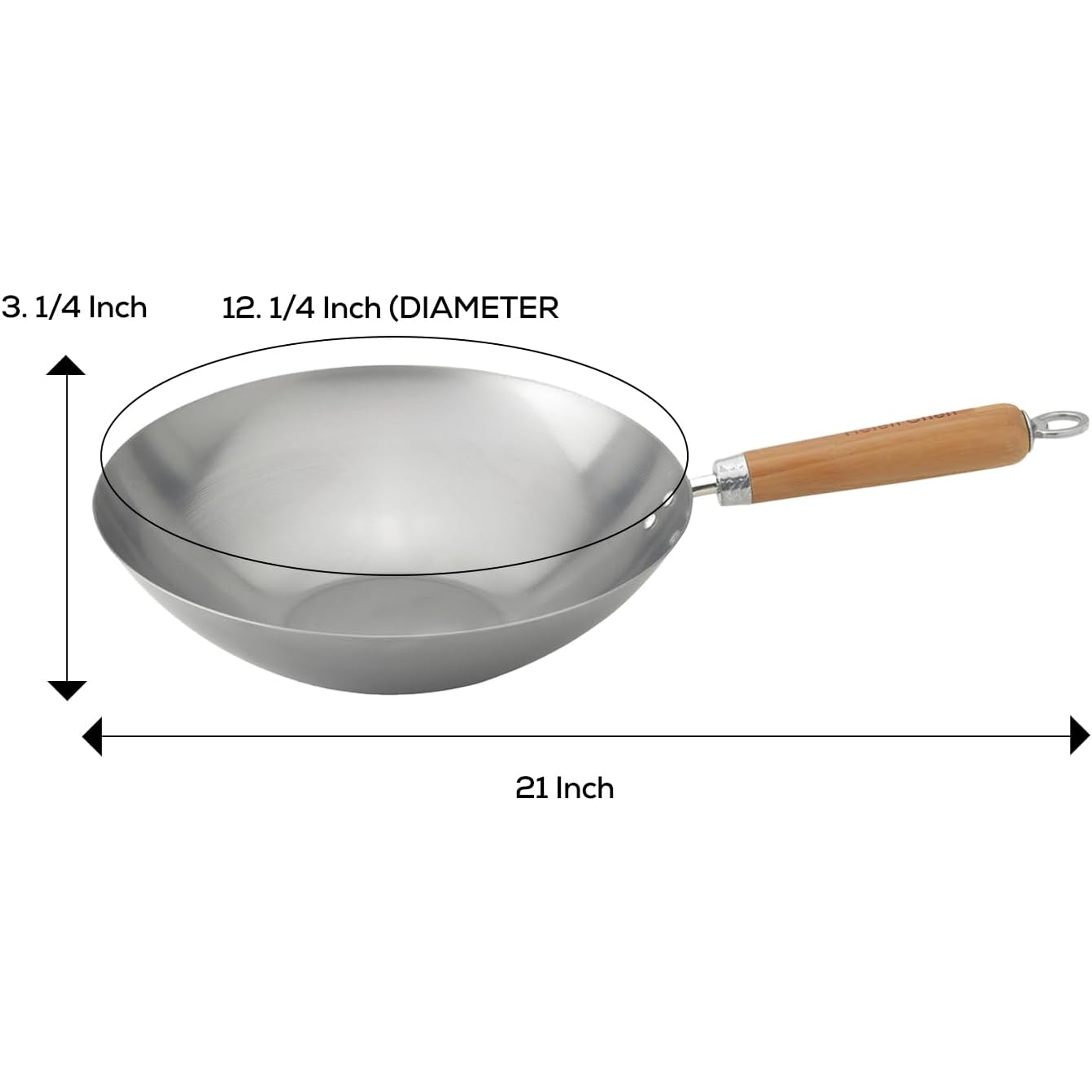 Wok Pro Acero Al Carbono 30cm Martillado A Mano Mango Madera 2