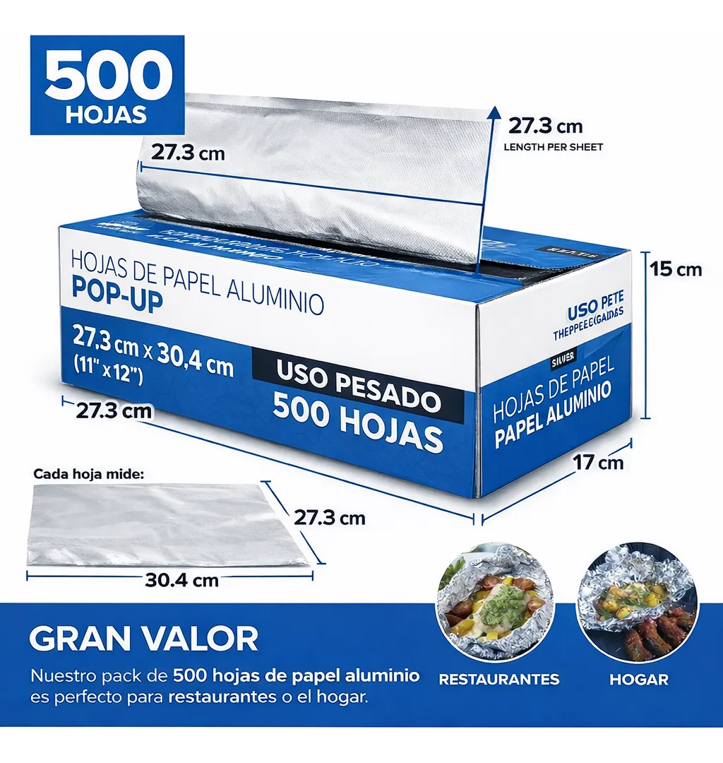 500 Hojas De Papel Aluminio Precortadas 27x30 Cm 3