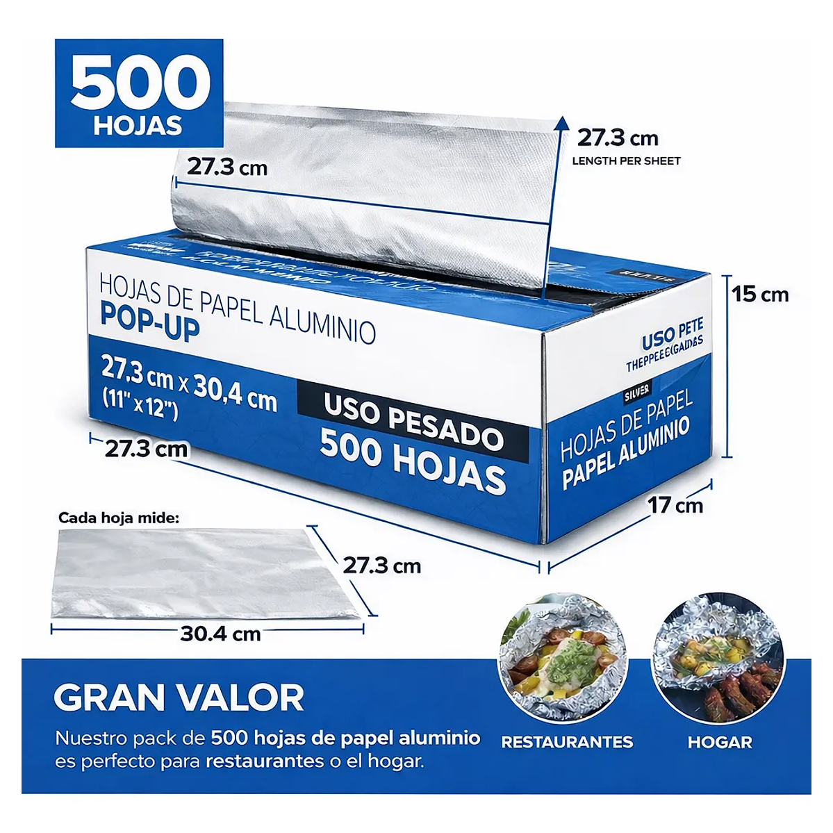 500 Hojas De Papel Aluminio Precortadas 27x30 Cm 3