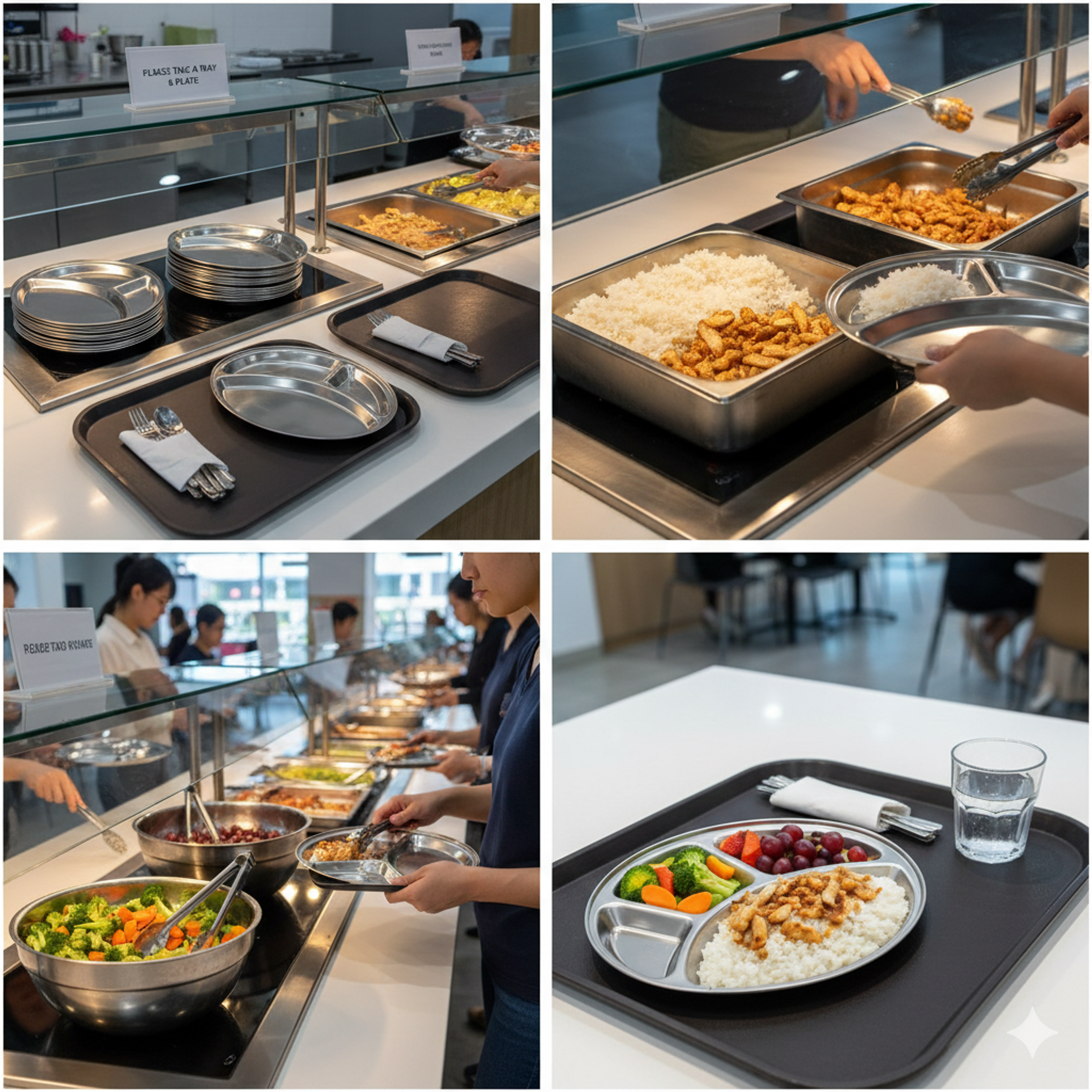 12 Platos En Acero Inoxidable Para Servir Alimentos 4 Compartimientos Cafetería Buffet Hotel Restaurante  2