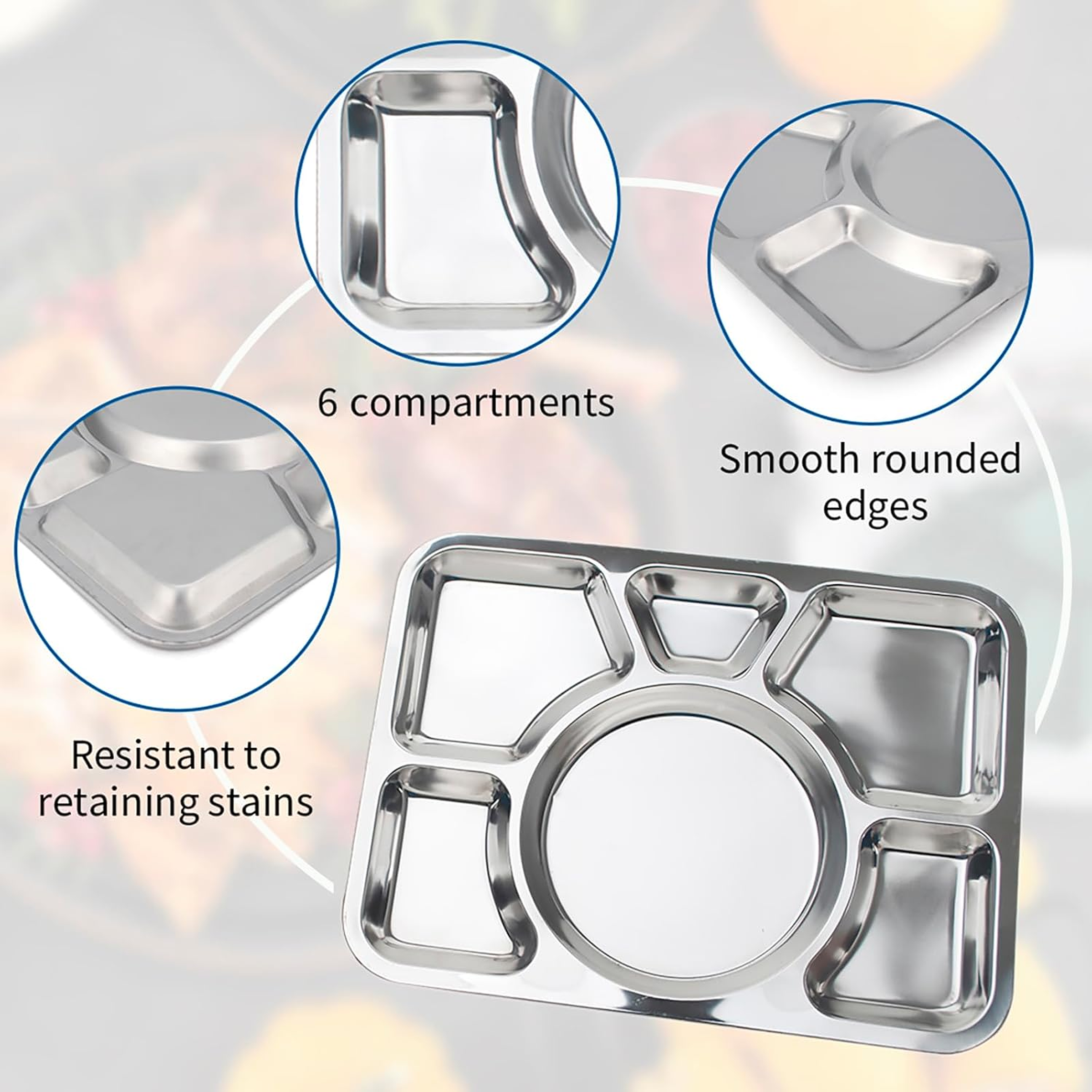 12 Bandejas Rectangular de Acero Inoxidable – 6 Compartimentos Servicio De Alimentos 4