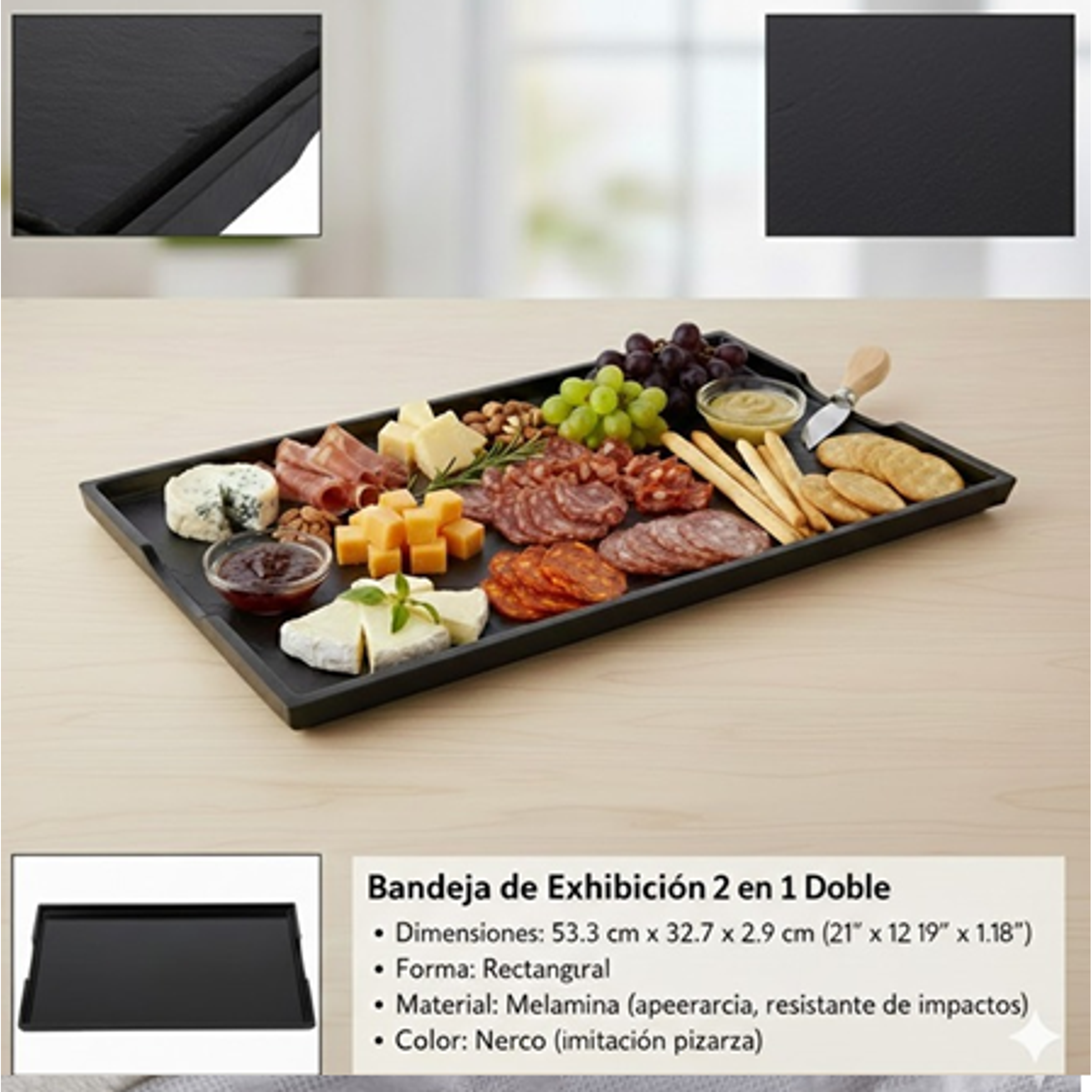 Bandeja Tabla Para Servir (2 en 1) Diseño Funcional de Doble Cara Tipo Piedra Pizarra 2