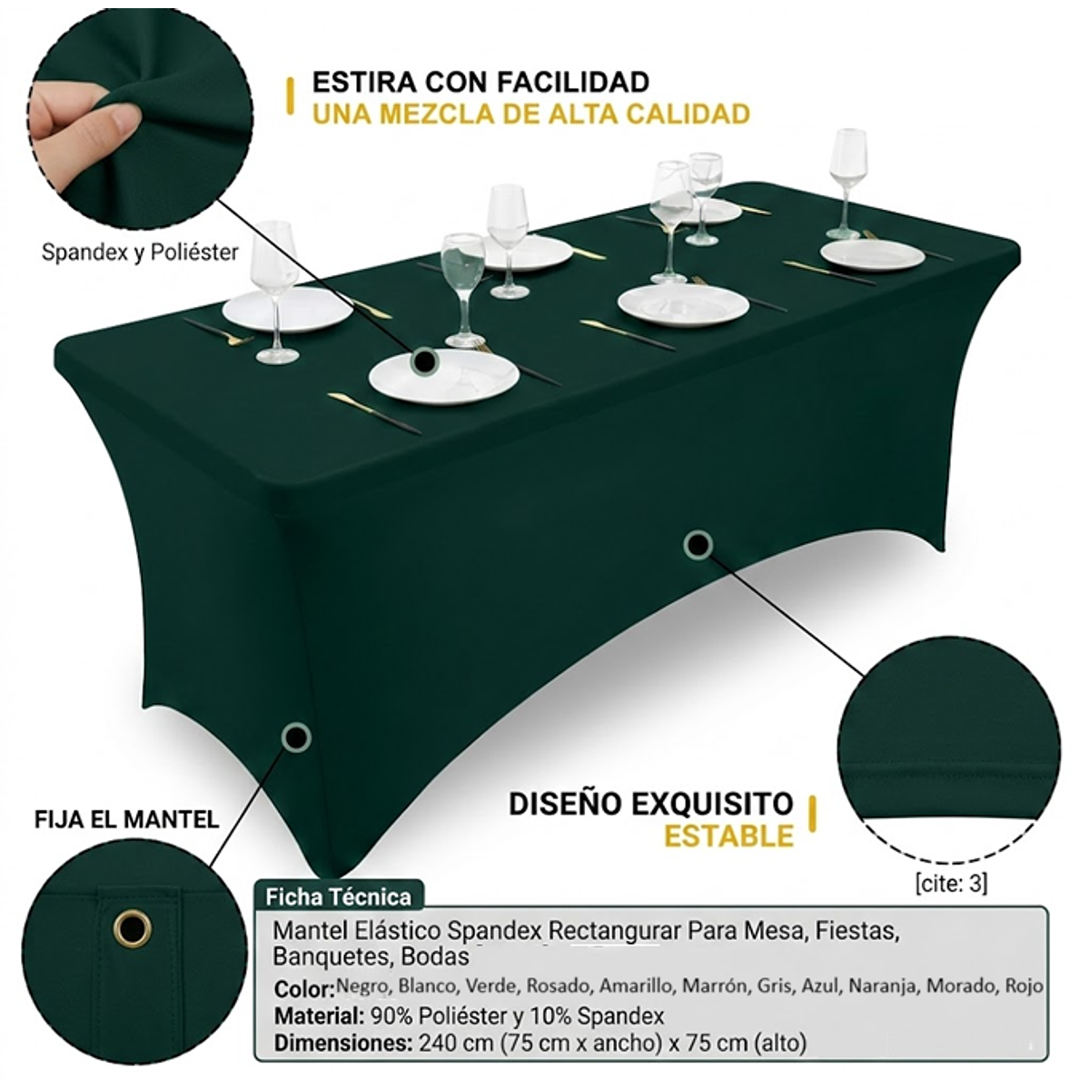 Mantel Elástico Espandex Rectangular – Para Fiestas, Banquetes y Bodas 1