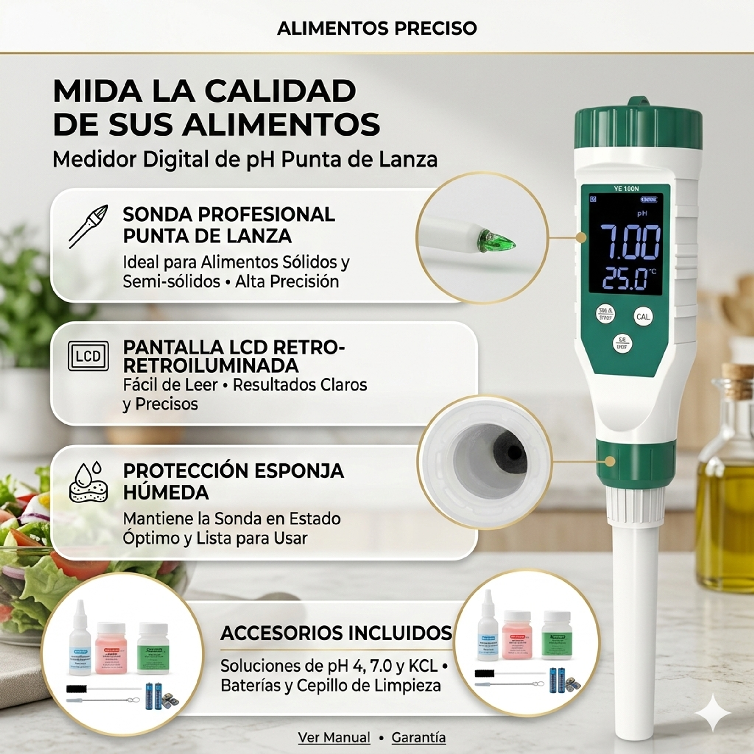 Medidor Digital de pH con Punta de Lanza – Para Alimentos 1