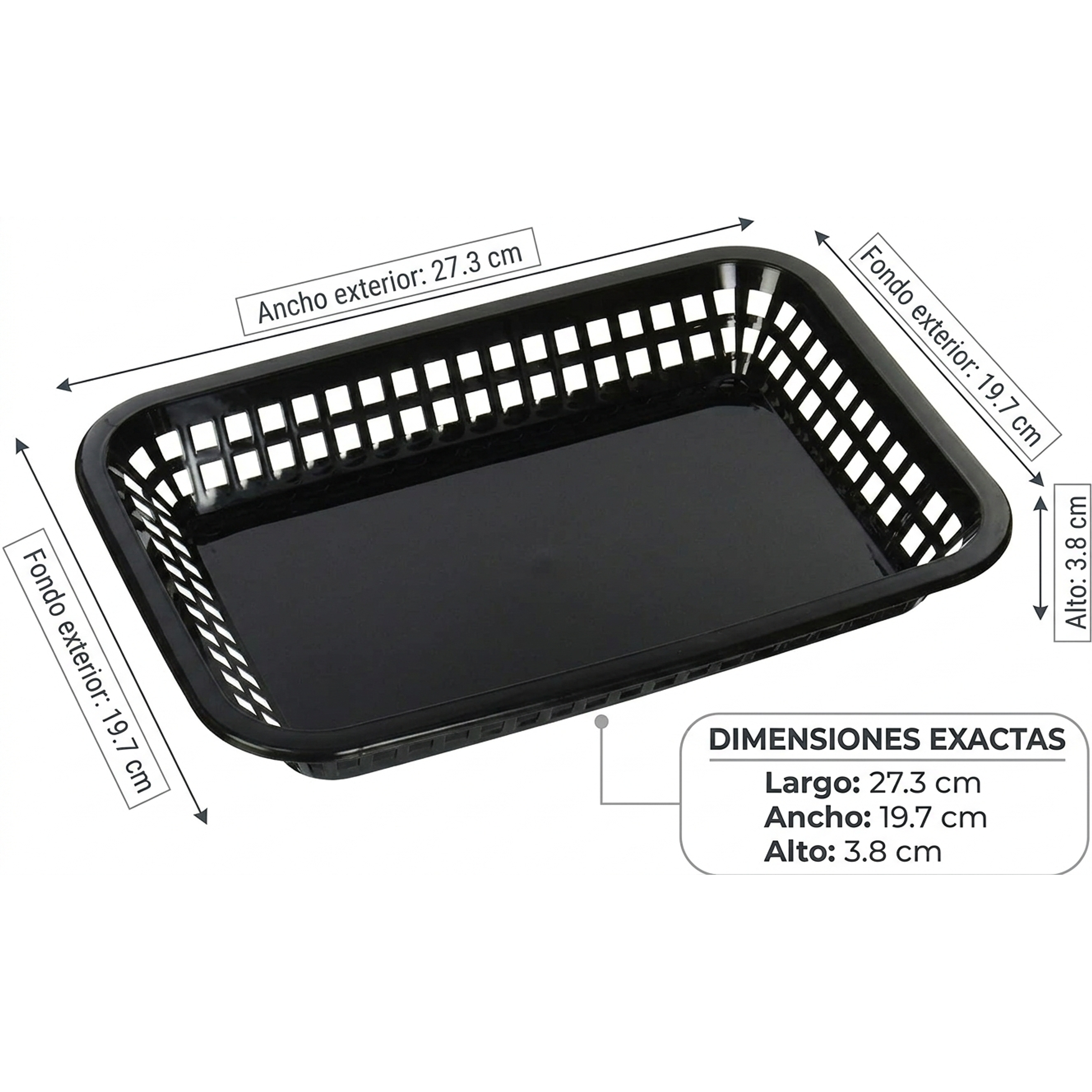 Set de 12 Canasta Rectangular Plástico Negro – Grande Comida Rápida Restaurante Bar Café  1