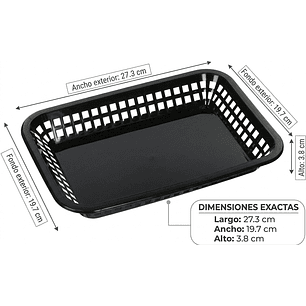Set de 12 Canasta Rectangular Plástico Negro – Grande Comida Rápida Restaurante Bar Café 