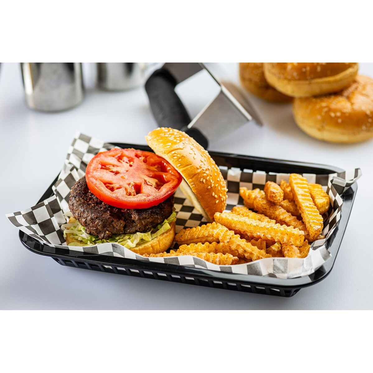 Set de 12 Canasta Rectangular Plástico Negro – Grande Comida Rápida Restaurante Bar Café  2