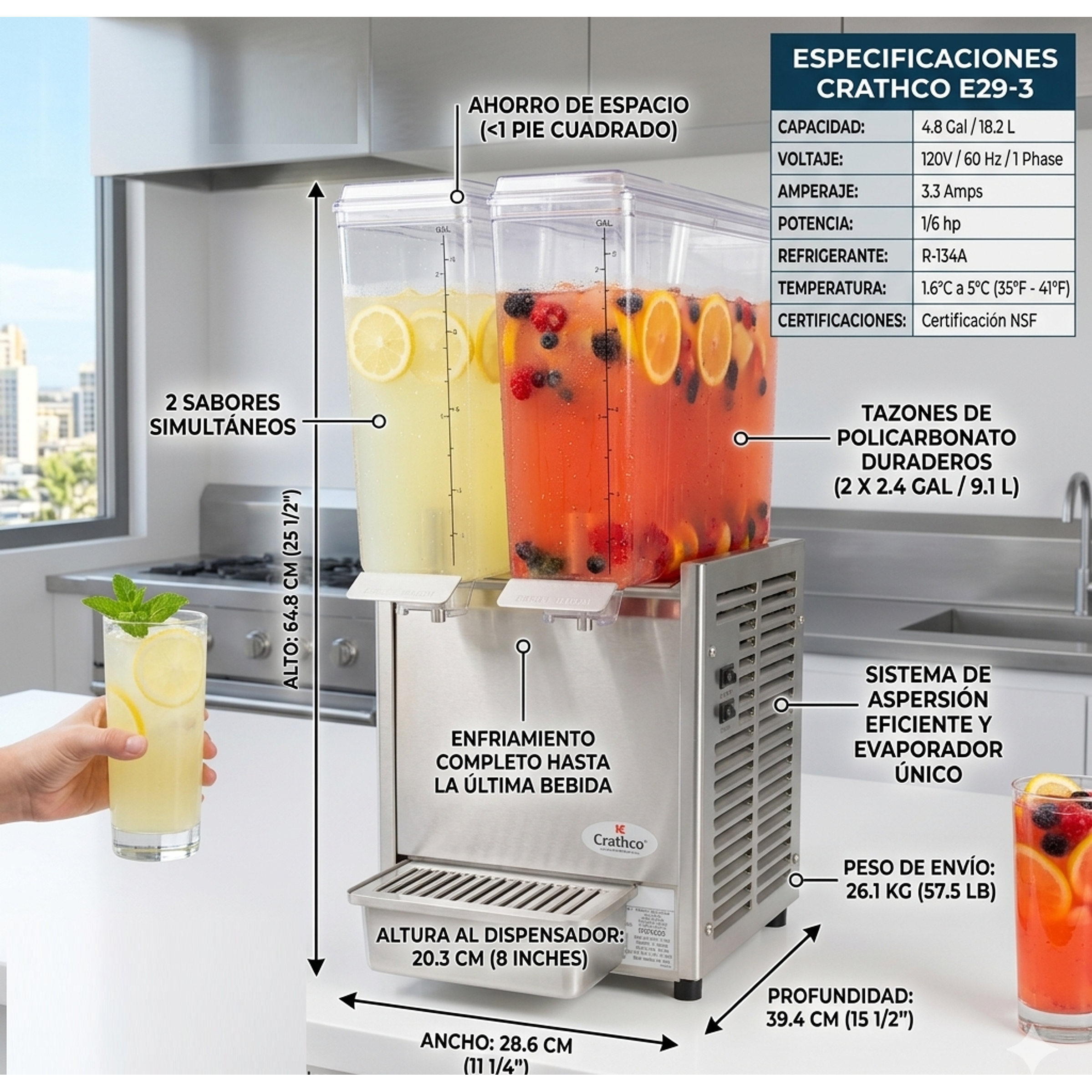 Dispensador De Bebidas Crathco Mini Jugo Frío De 2 Tanques x 18 Litros 1