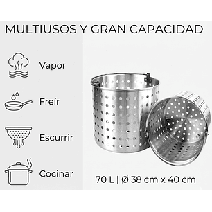 Cesta Escurridora de Acero Inoxidable de 70 Litros Multiuso Vapor Freir Escurrir