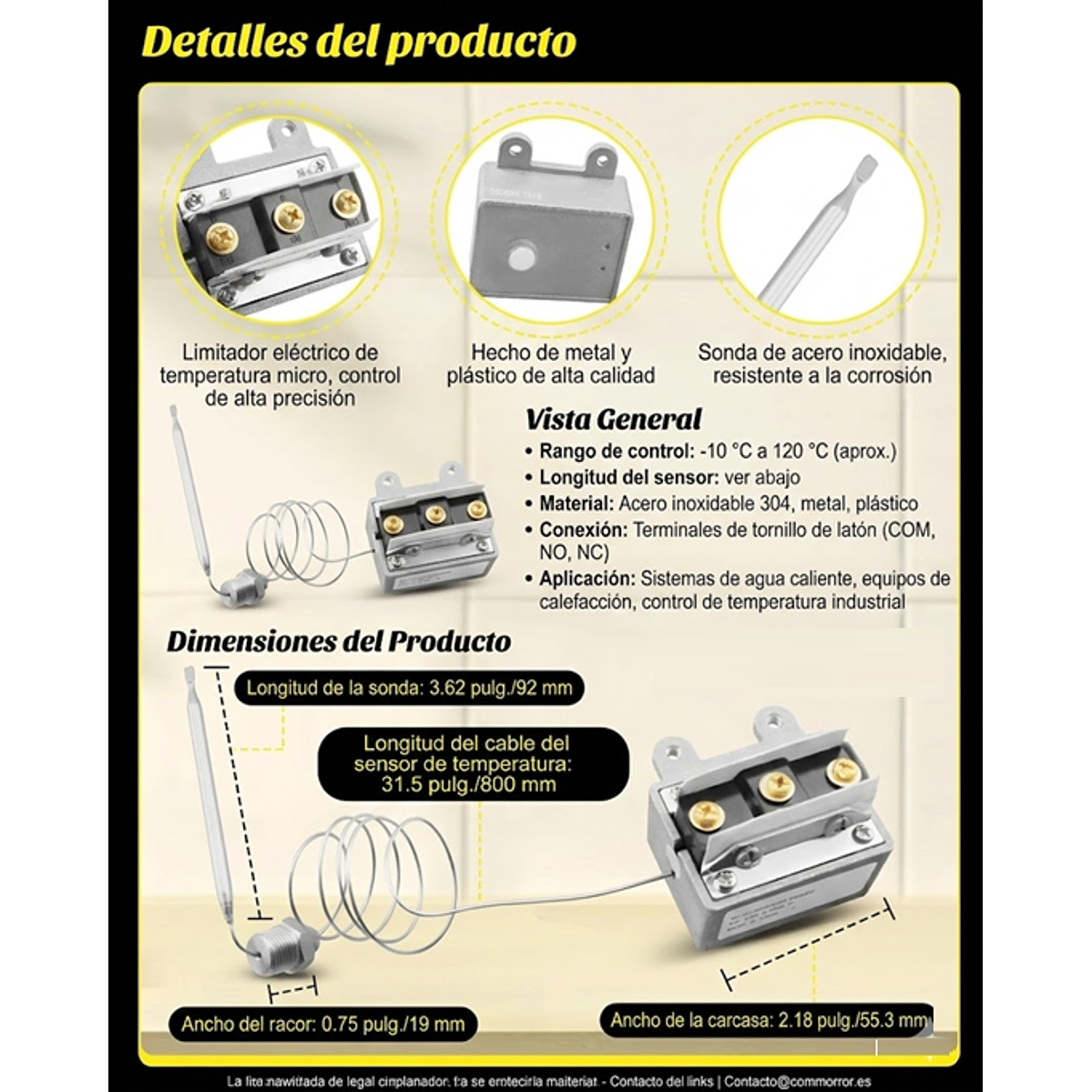 Hi-Limit Switch Termostato De Seguridad Para Freidoras De gas 2