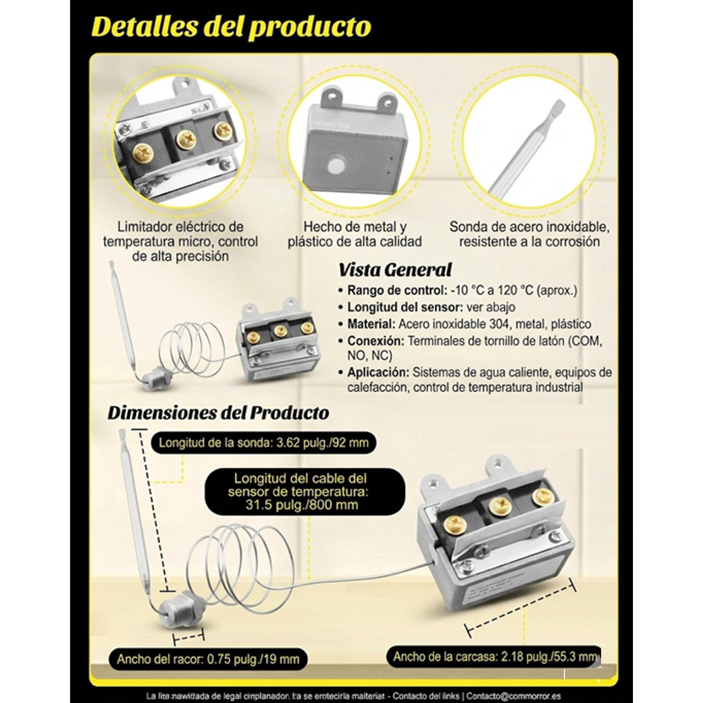 Hi-Limit Switch Termostato De Seguridad Para Freidoras De gas 2