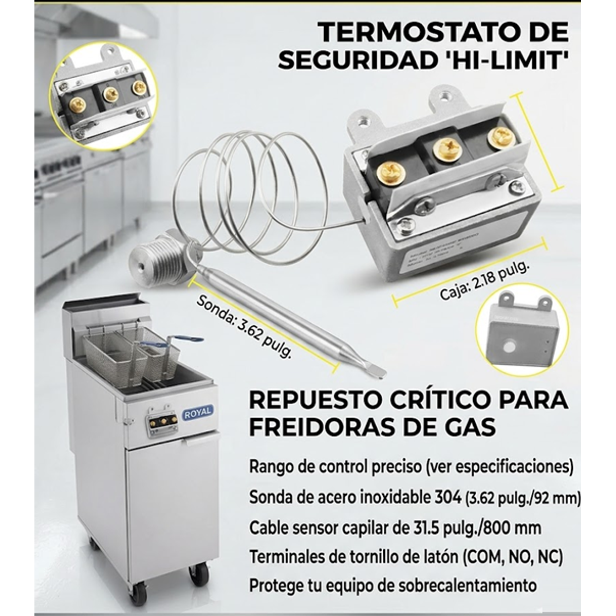 Hi-Limit Switch Termostato De Seguridad Para Freidoras De gas 1