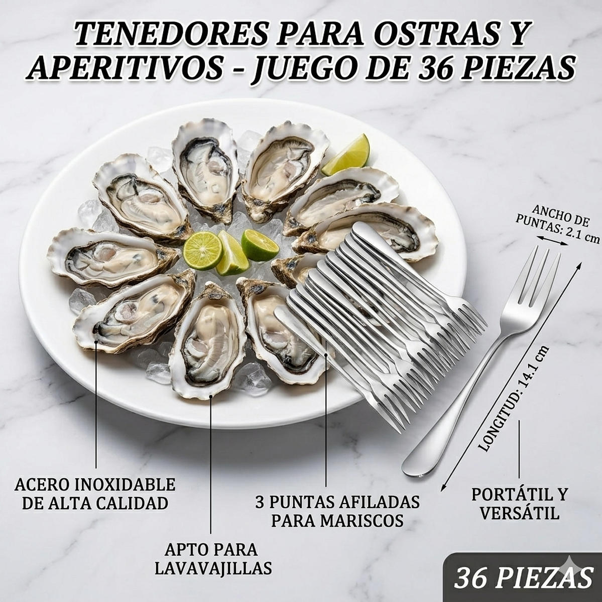 Set de 36 tenedores cocteleros/para ostras mariscos aperitivos y postres 1