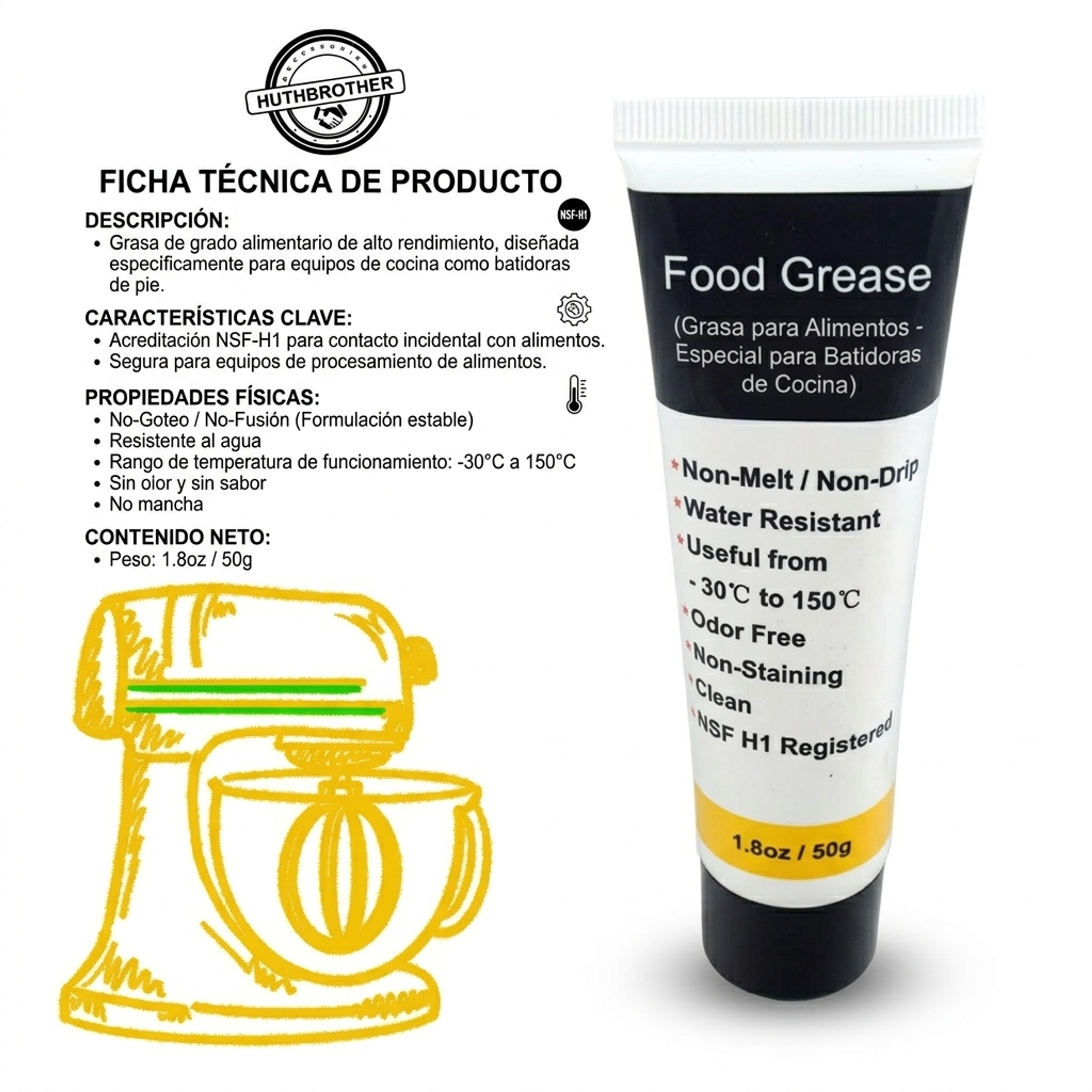 Grasa de grado alimenticio para batidoras y equipos de cocina – 50 g 1