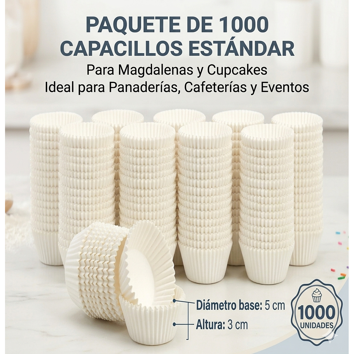 Paquete de 1000 capacillos blancos estándar para magdalenas y cupcakes 1