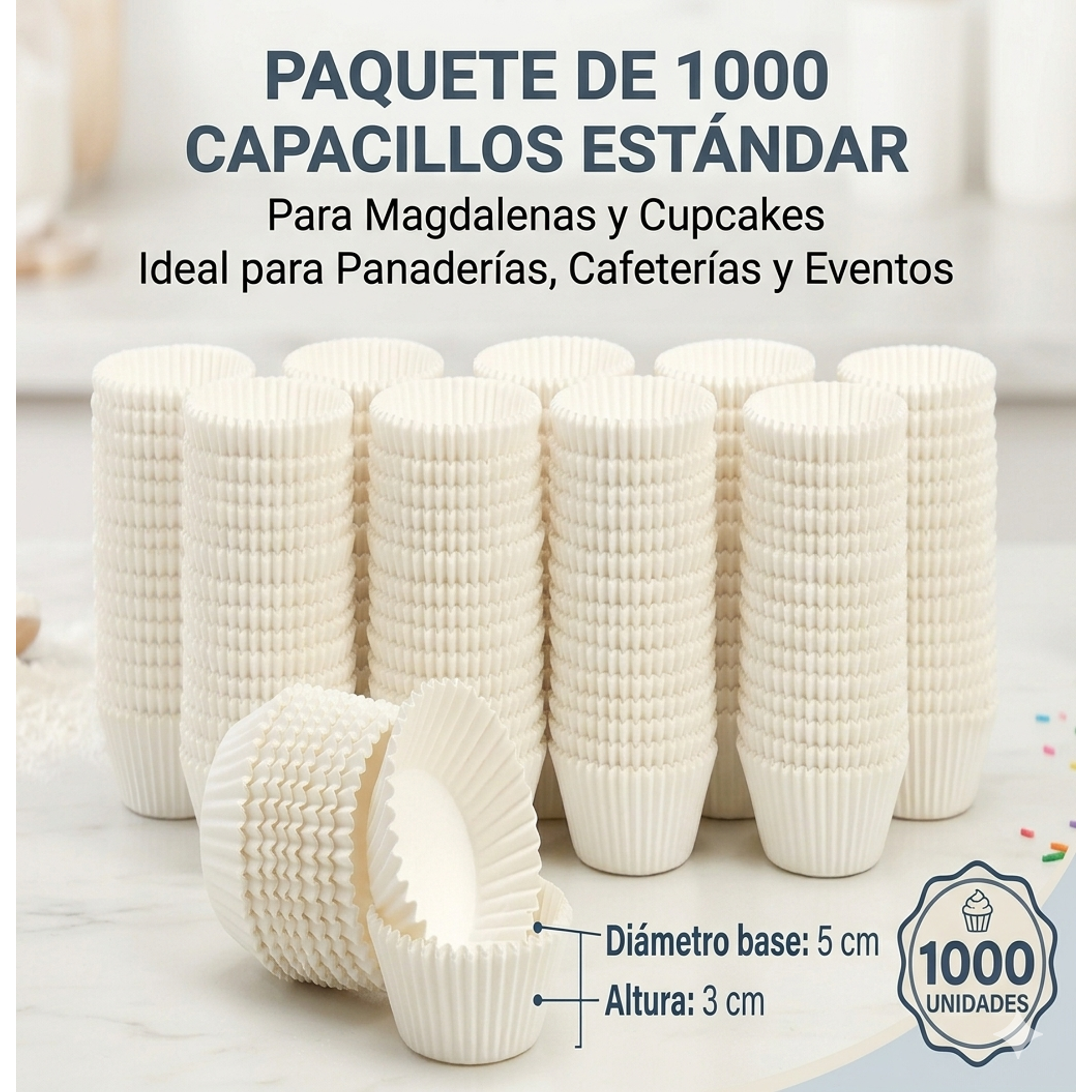 Paquete de 1000 capacillos blancos estándar para magdalenas y cupcakes 1
