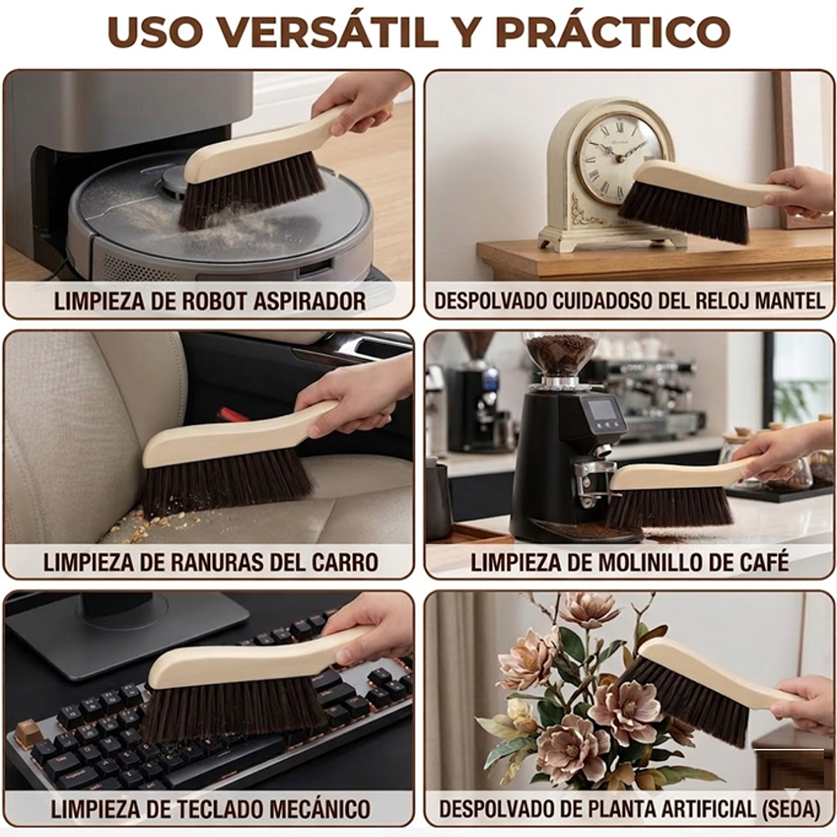 Cepillo De Mano Con Mango Largo De Madera Y Cerdas Suaves De Polipropileno 2