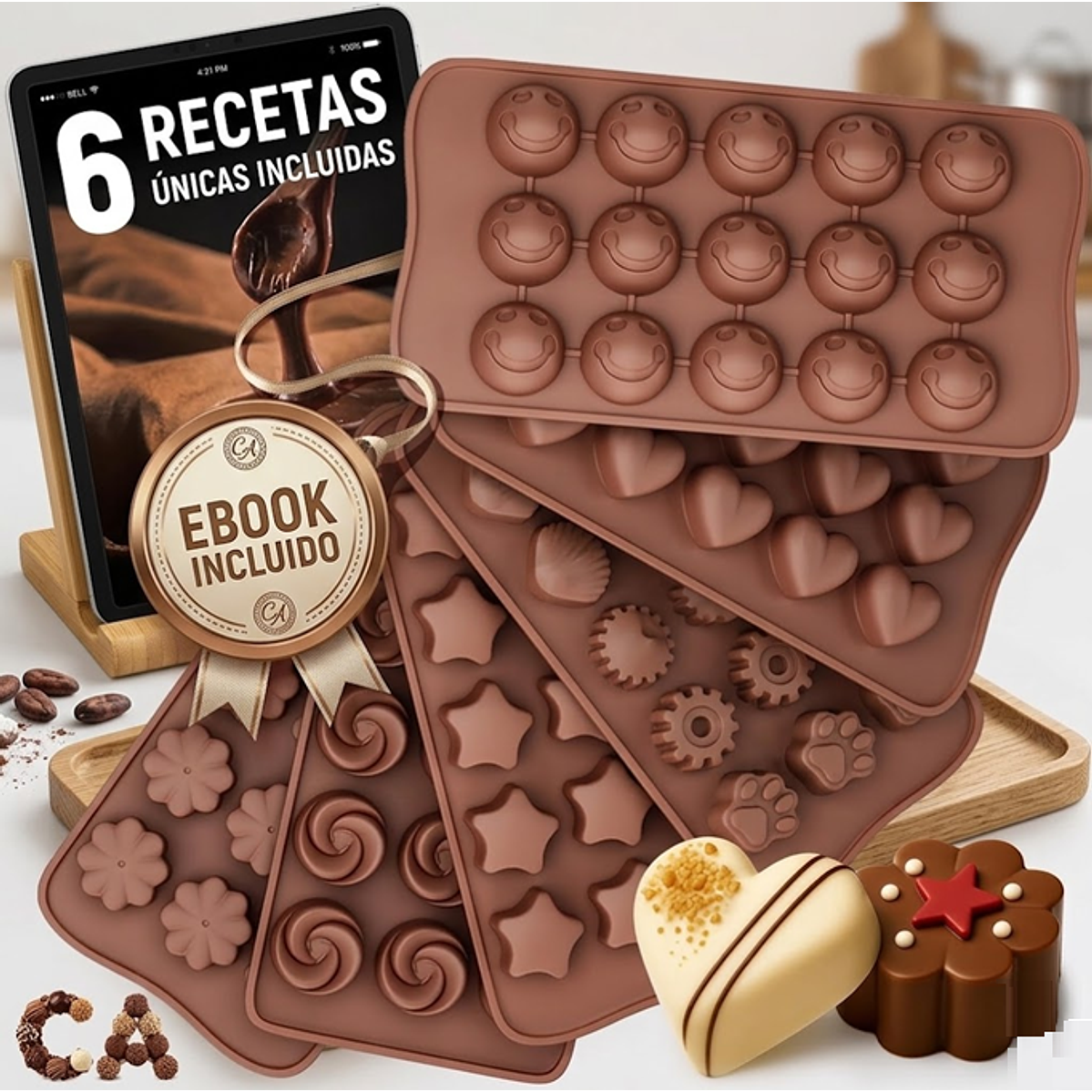 Set De 6 Moldes De Silicona Para Chocolate Libres De BPA Y De Grado Alimenticio 1