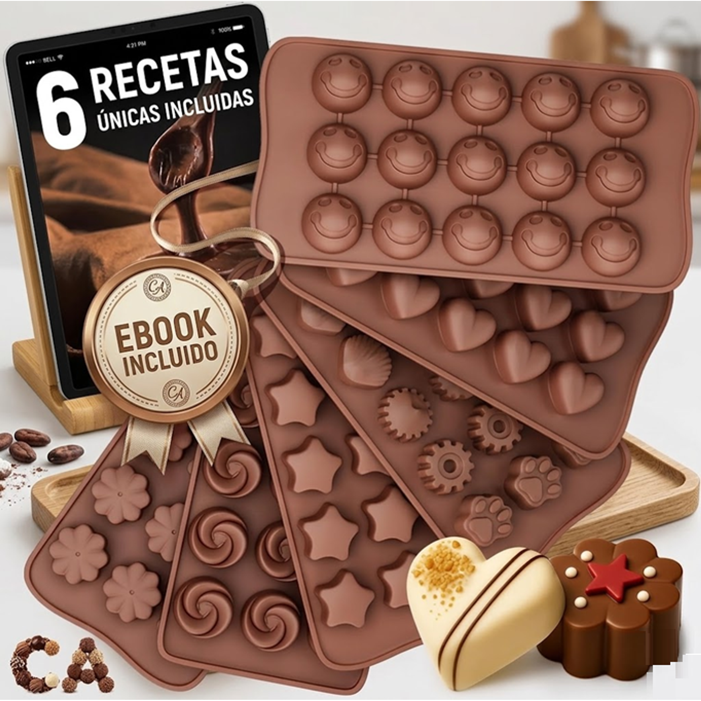 Set De 6 Moldes De Silicona Para Chocolate Libres De BPA Y De Grado Alimenticio 1