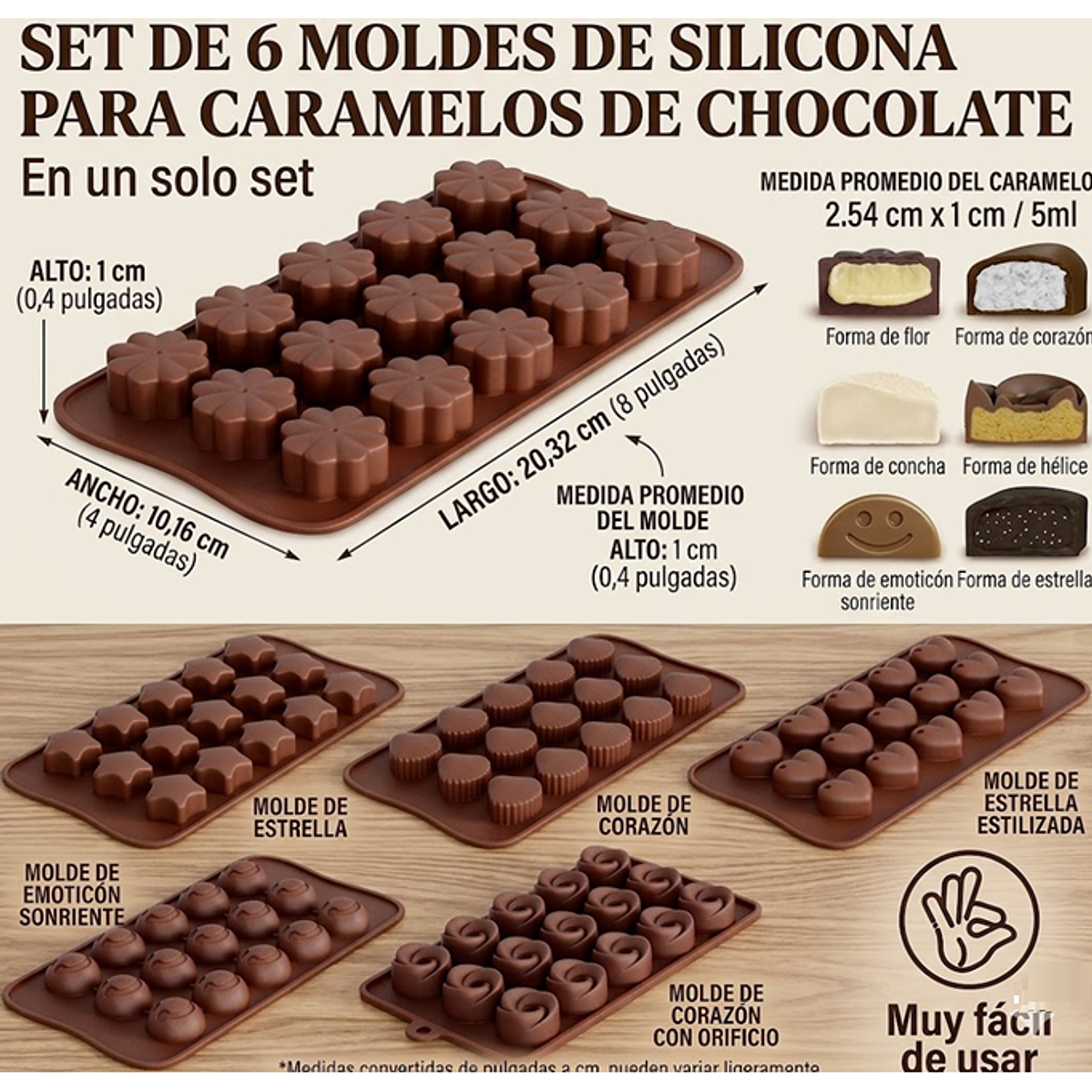 Set De 6 Moldes De Silicona Para Chocolate Libres De BPA Y De Grado Alimenticio 2