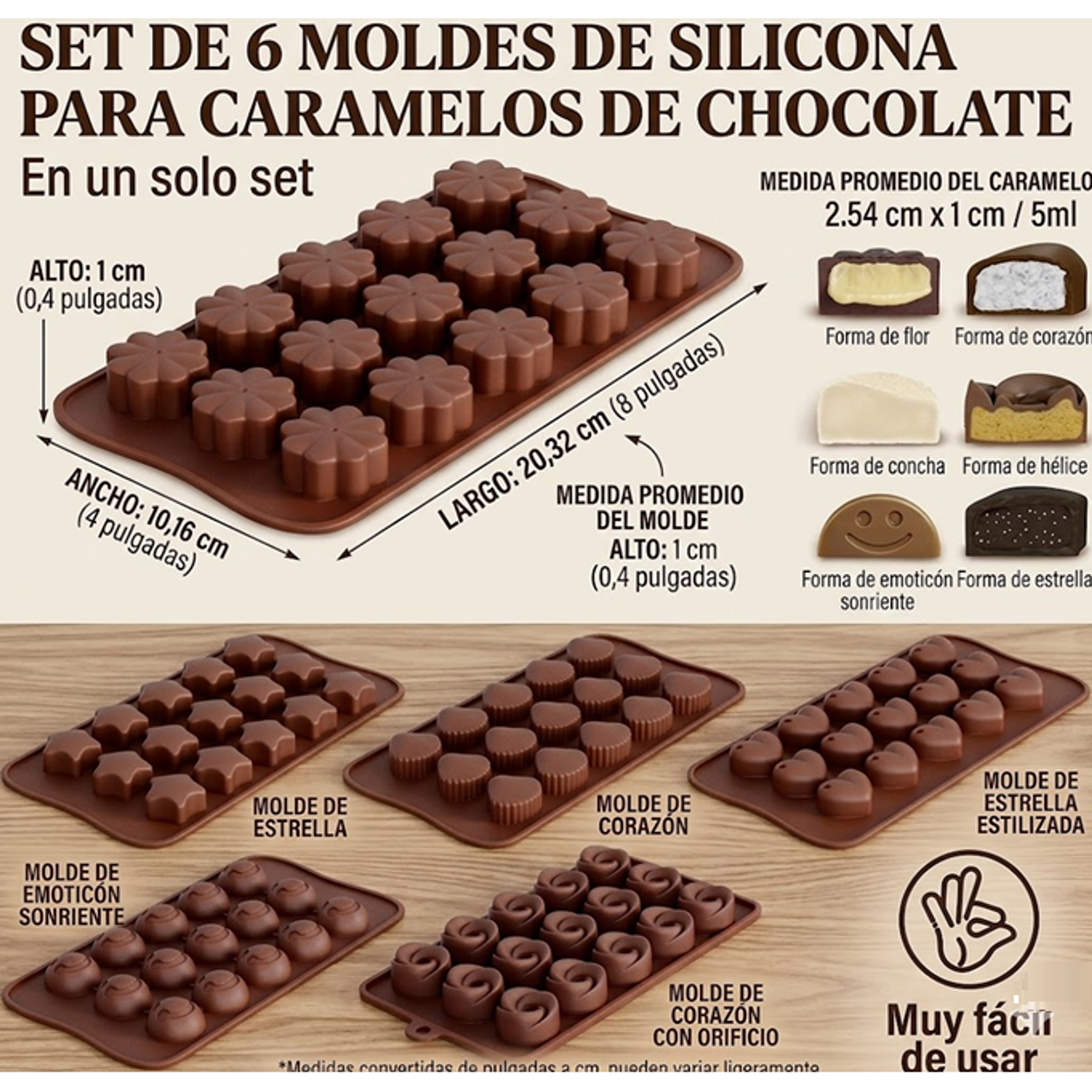 Set De 6 Moldes De Silicona Para Chocolate Libres De BPA Y De Grado Alimenticio 2