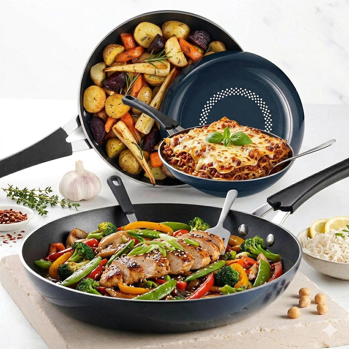 Juego De 3 Sartenes Pro Antiadherentes De Aluminio Con Recubrimiento Libre De PFOA 2