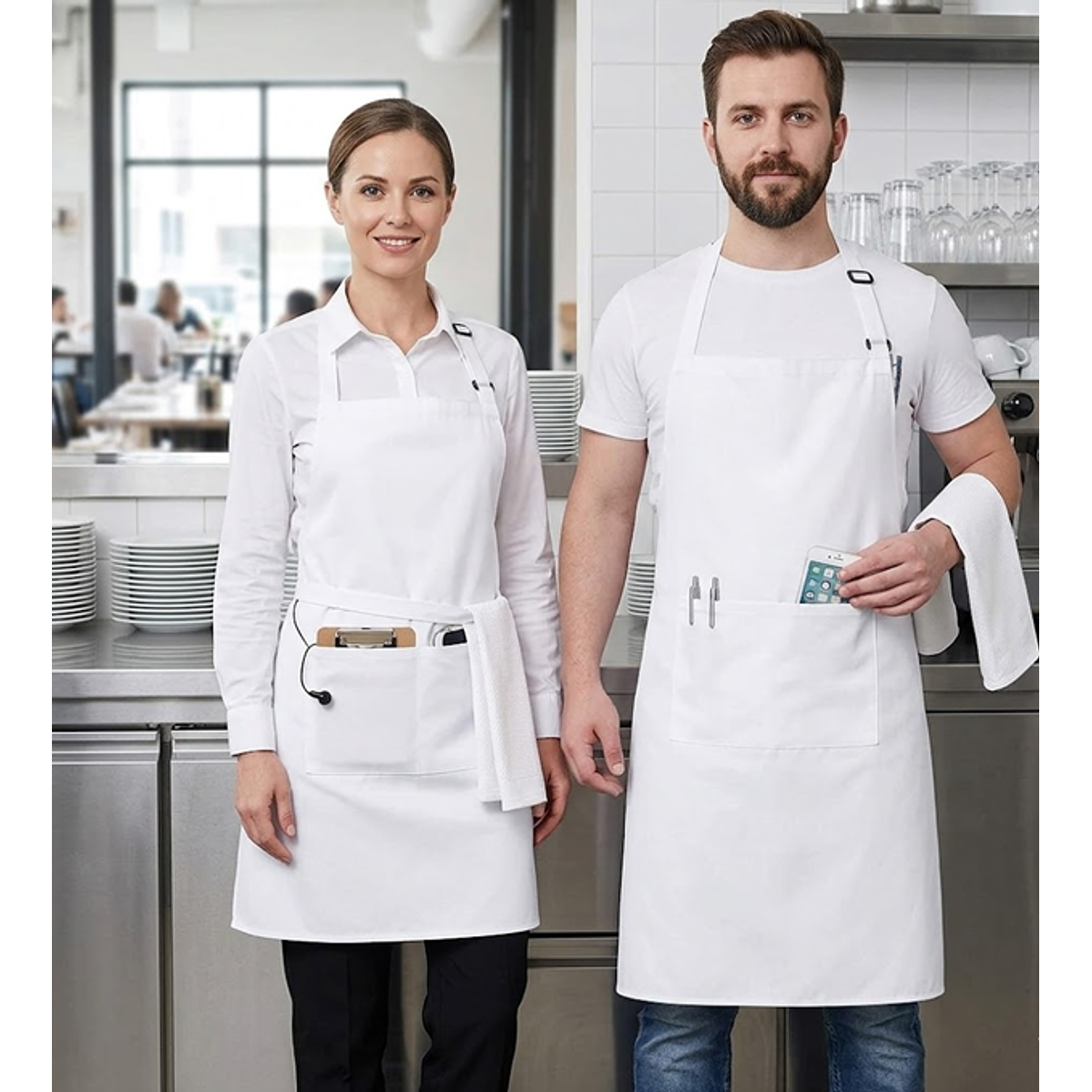 Set x 4 Delantales impermeable blanco, ajustable y reutilizable PVC 1