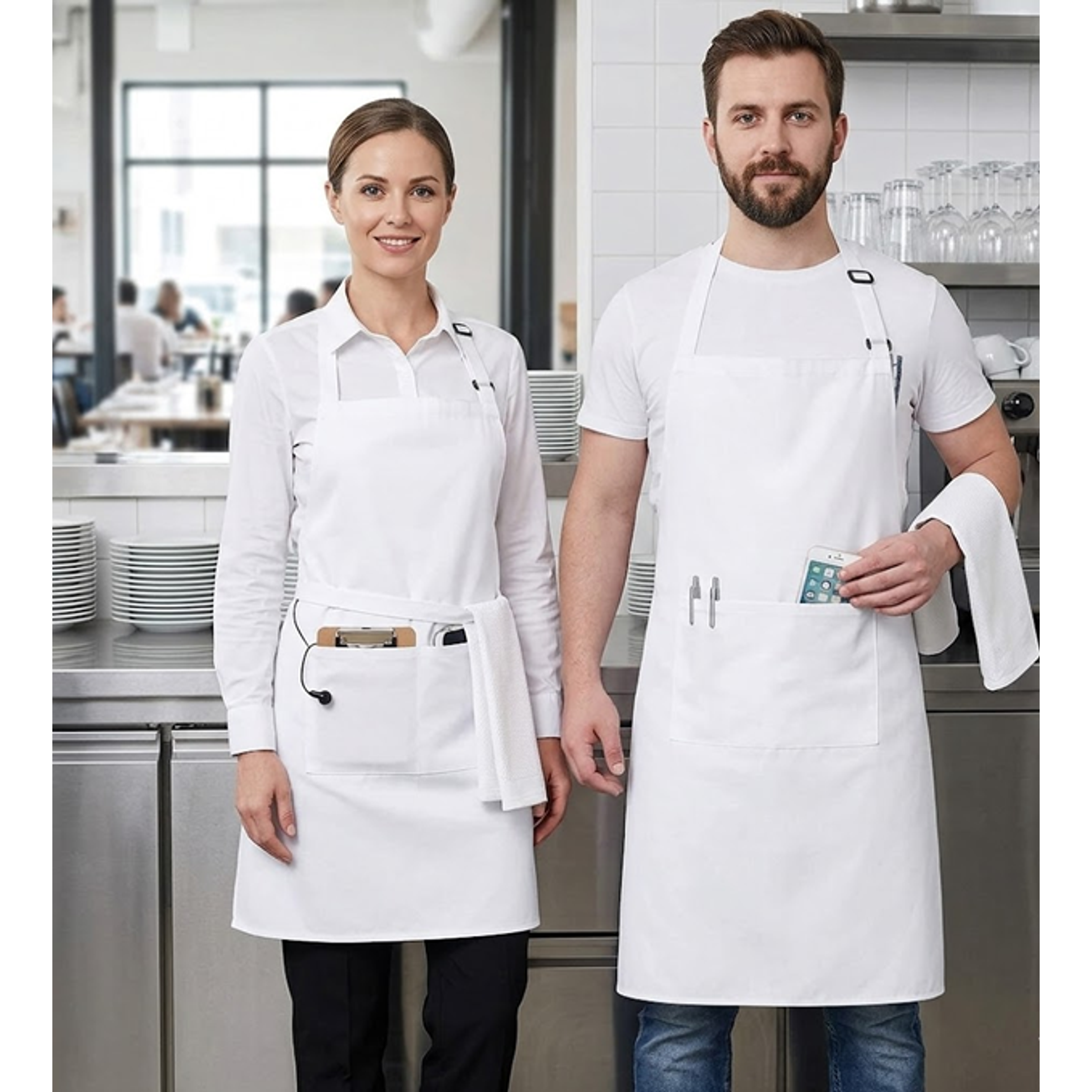 Set x 4 Delantales impermeable blanco, ajustable y reutilizable PVC 1