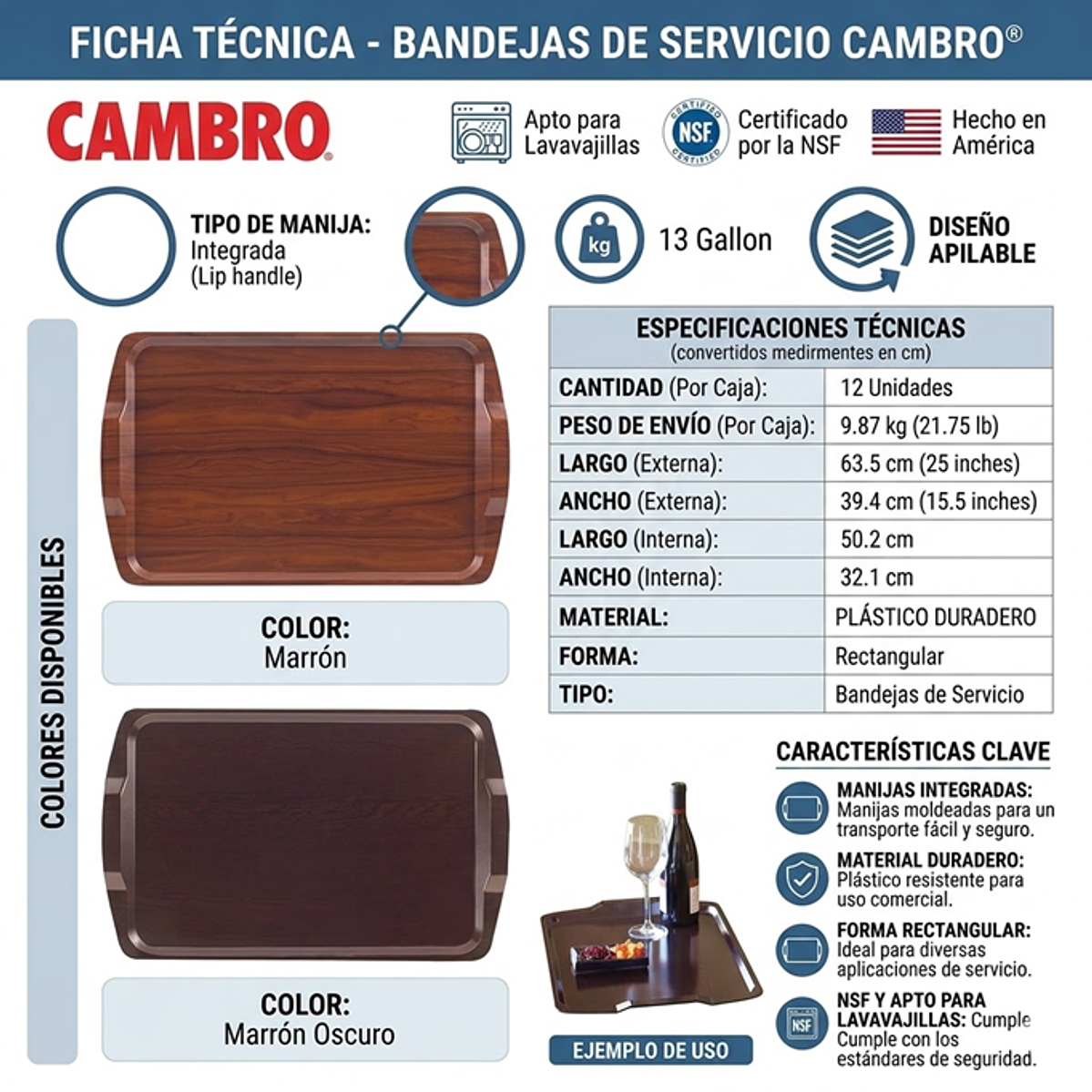 Set de 12 Bandejas de servicio de habitación Cambro 60 x 40 cm 1