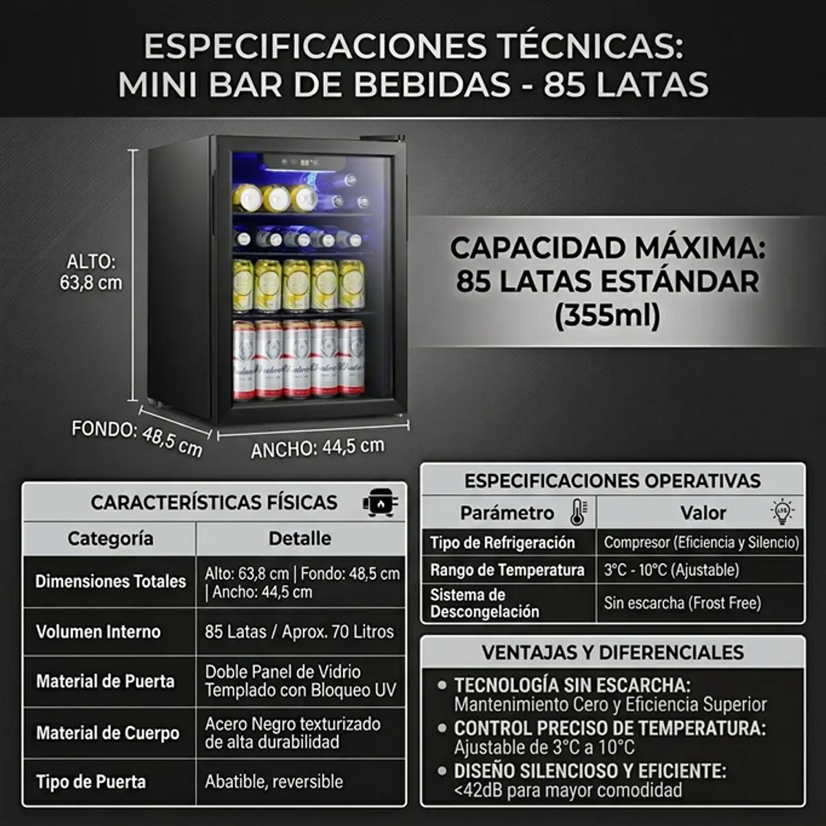 Mini Bar De Bebidas - 85 Latas EstáNdar (355ml) / Aprox. 70 Litros 4