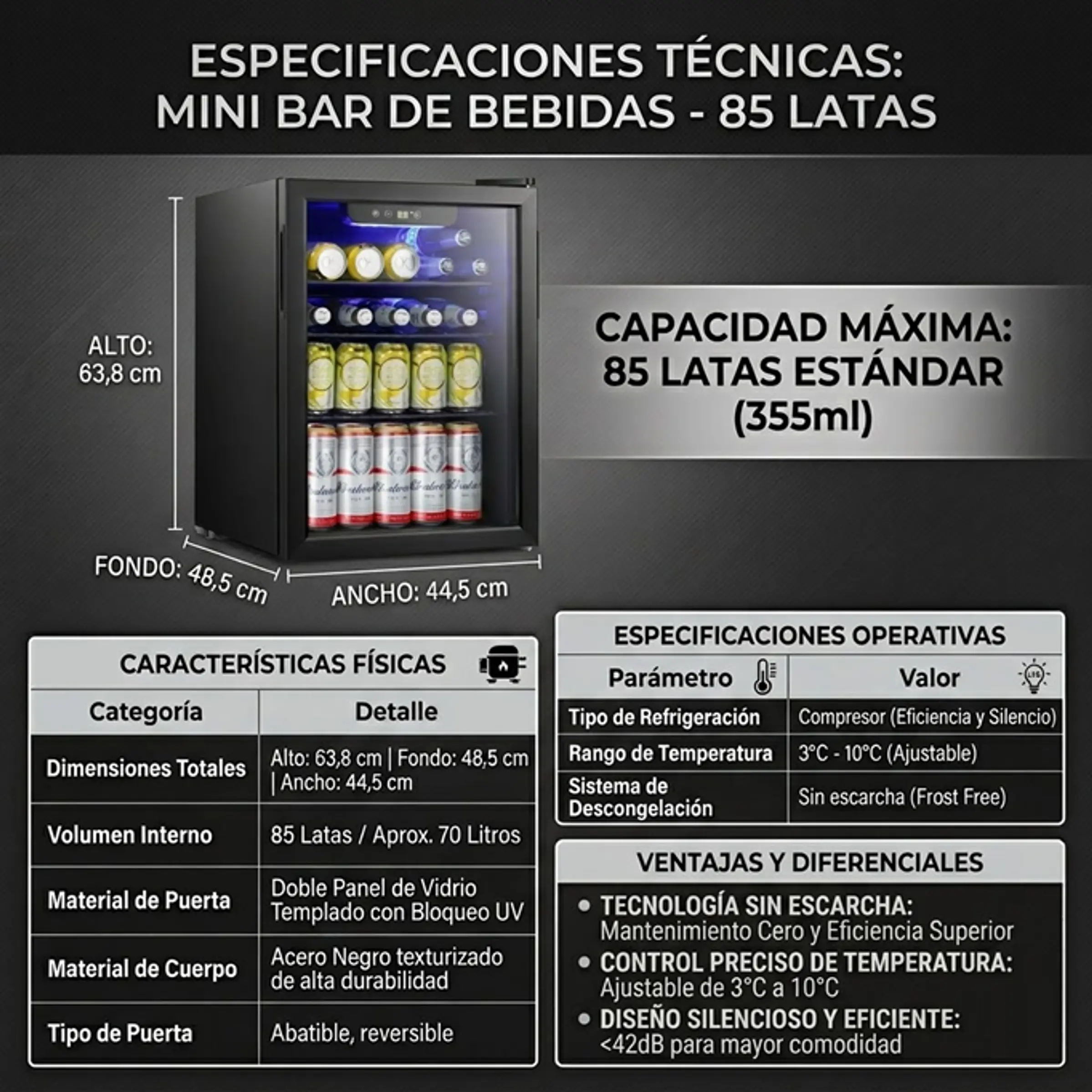 Mini Bar De Bebidas - 85 Latas EstáNdar (355ml) / Aprox. 70 Litros 4