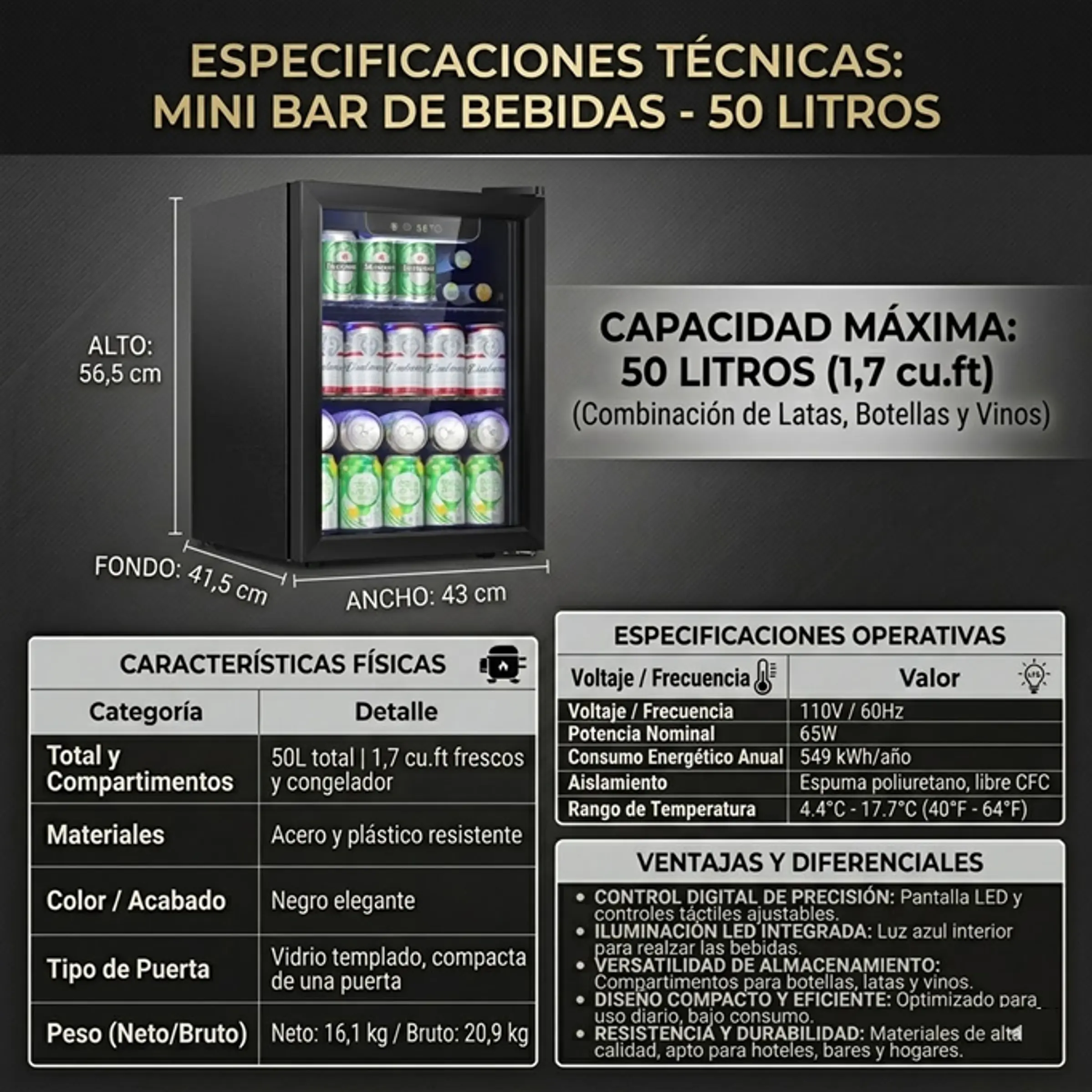 Mini Bar Refrigerador Cervezas Vino Botellas De 50 Litros Hotel Bar Hogar 5