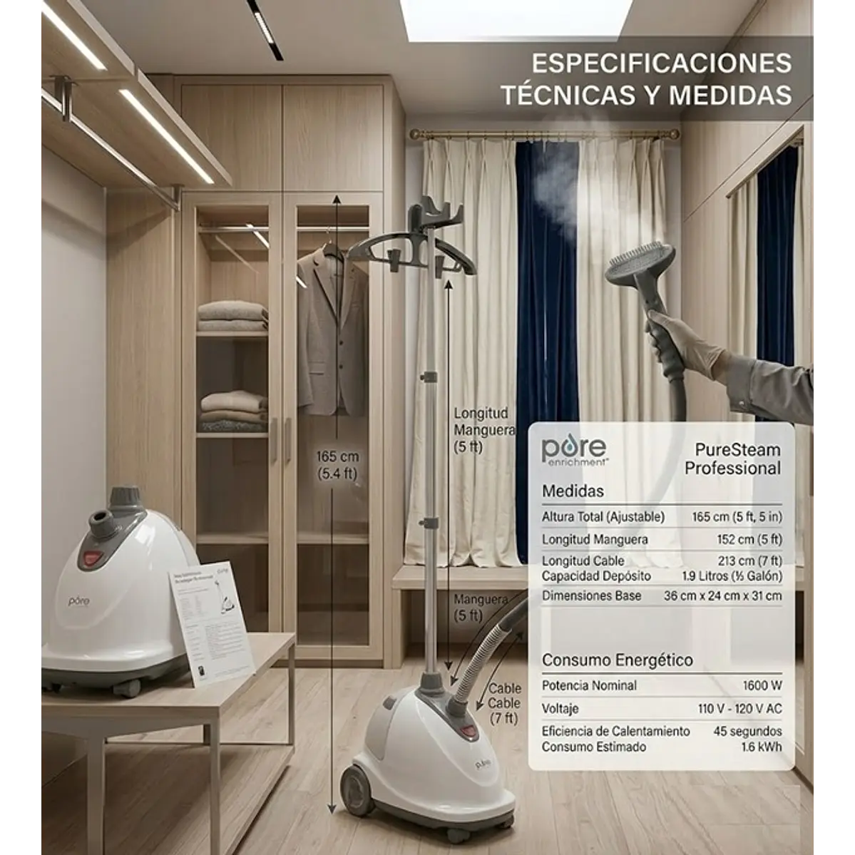 Vaporizador Vertical PureSteam Professional De 1600 W 1