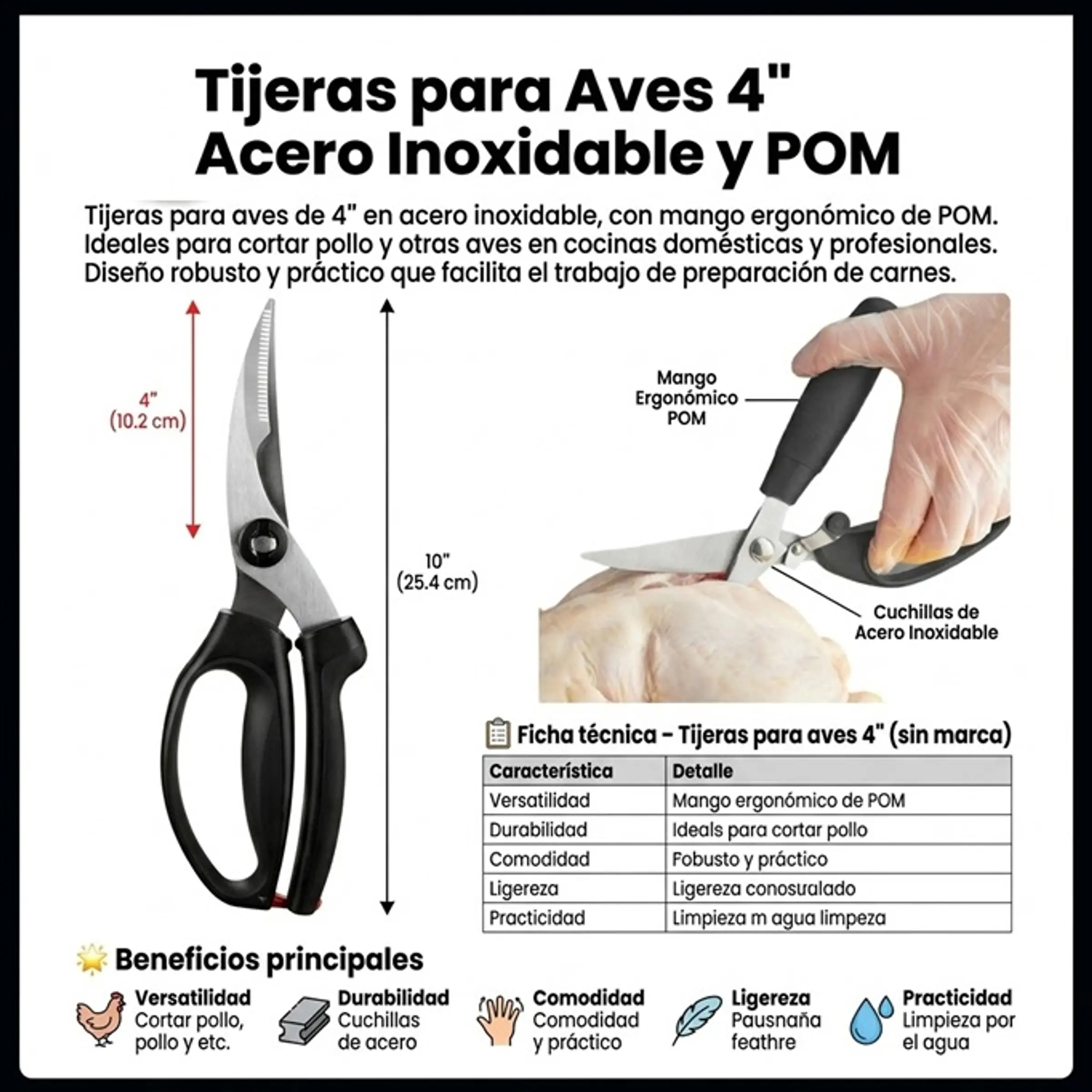 Tijera De Cocina Prof Trabajo Pesado Pollo Acero Inoxidable 3