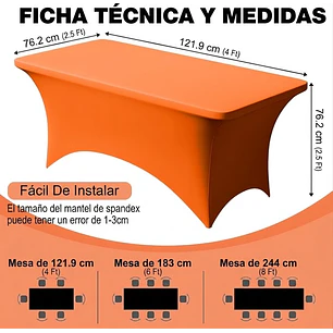 Mantel Elástico Espandex Rectangular para Fiestas, Banquetes y Bodas – 120 × 76 × 76 cm