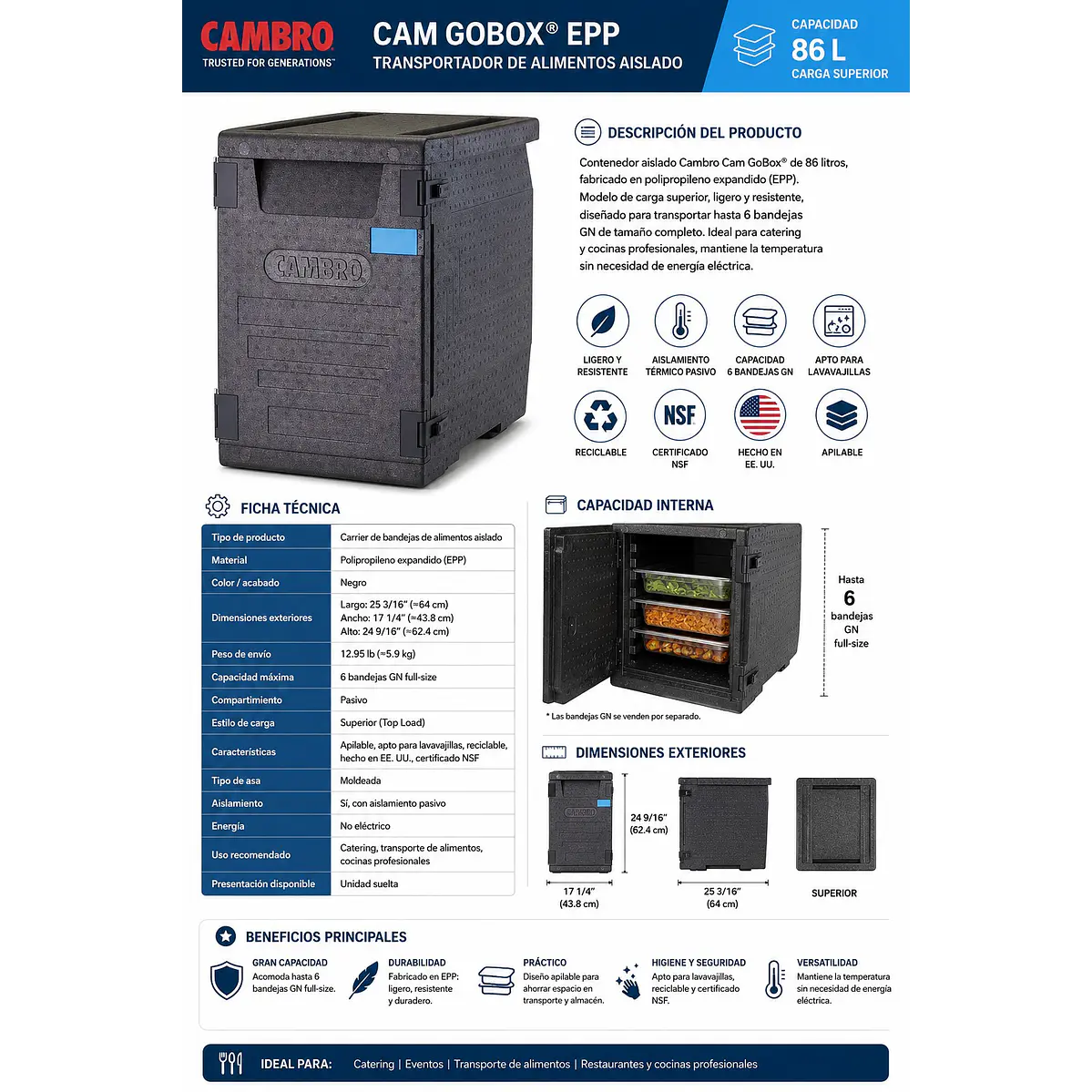 TRANSPORTADOR CONTENEDOR DE ALIMENTOS CAMBRO CAM GOBOX® CAPACIDAD 86 LT 1