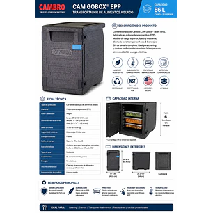 TRANSPORTADOR CONTENEDOR DE ALIMENTOS CAMBRO CAM GOBOX® CAPACIDAD 86 LT