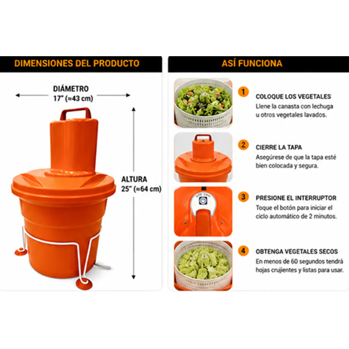 Centrífuga eléctrica para lechuga ensaladas con capacidad de 5 galones (≈19 L) 2