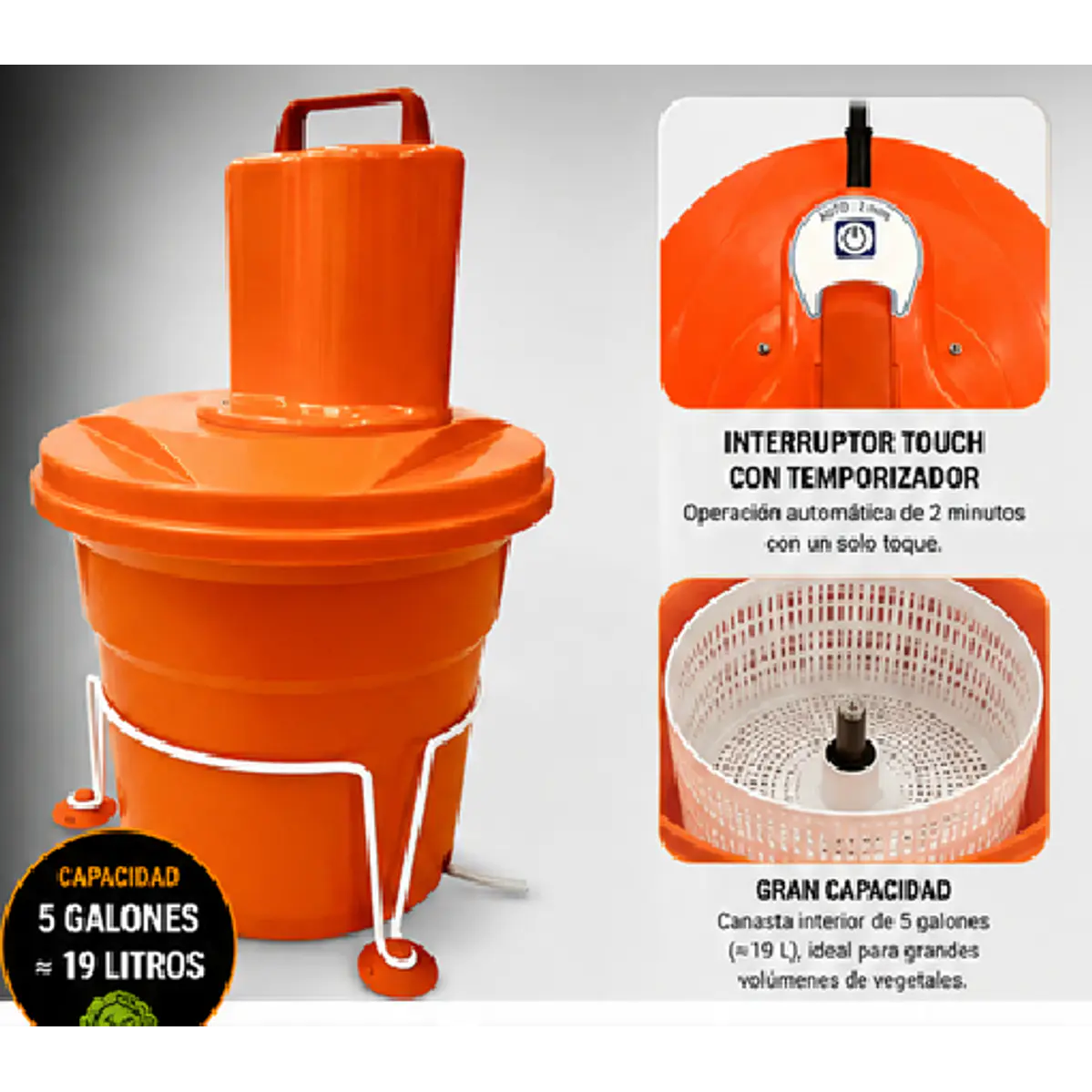 Centrífuga eléctrica para lechuga ensaladas con capacidad de 5 galones (≈19 L) 1