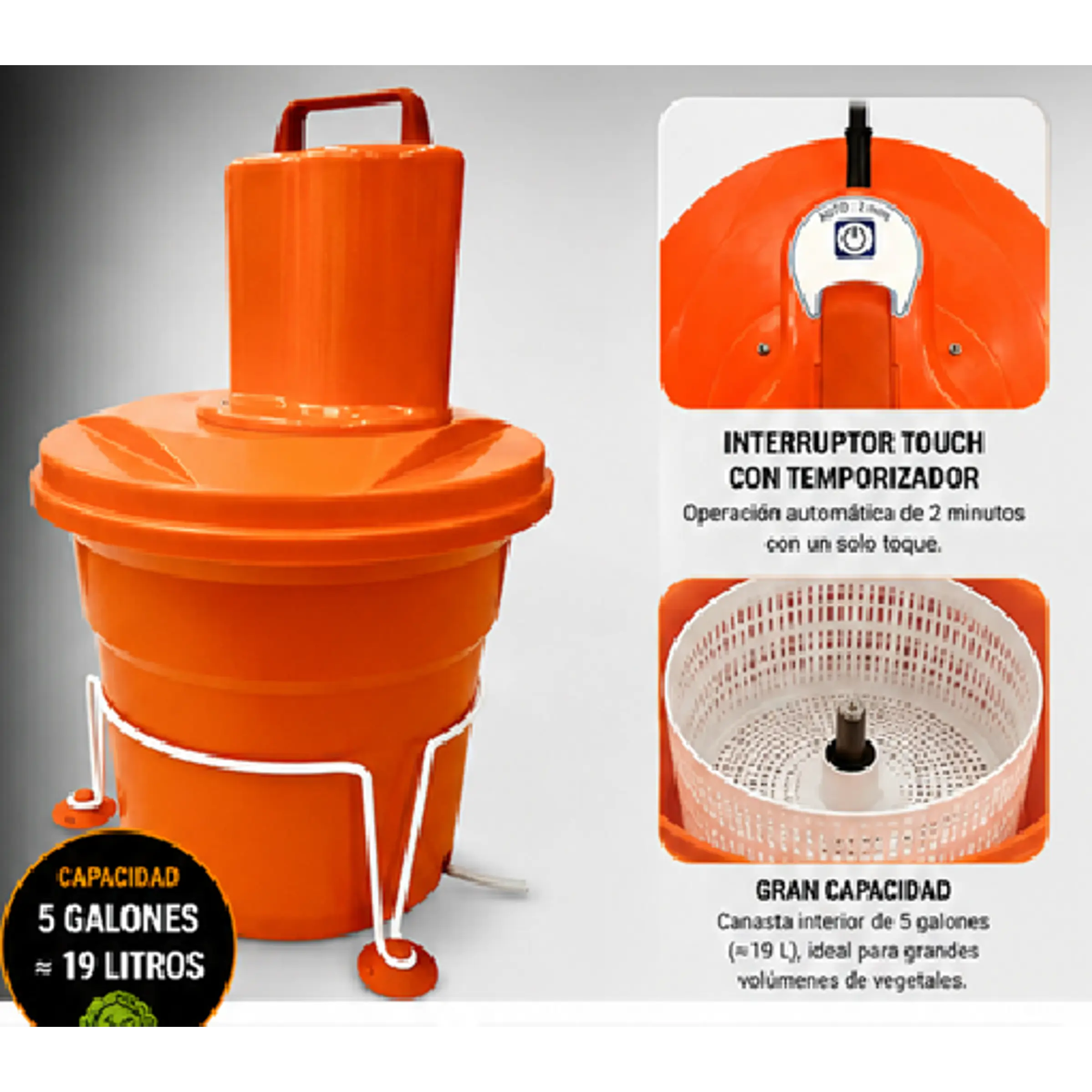 Centrífuga eléctrica para lechuga ensaladas con capacidad de 5 galones (≈19 L) 1