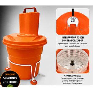 Centrífuga eléctrica para lechuga ensaladas con capacidad de 5 galones (≈19 L)