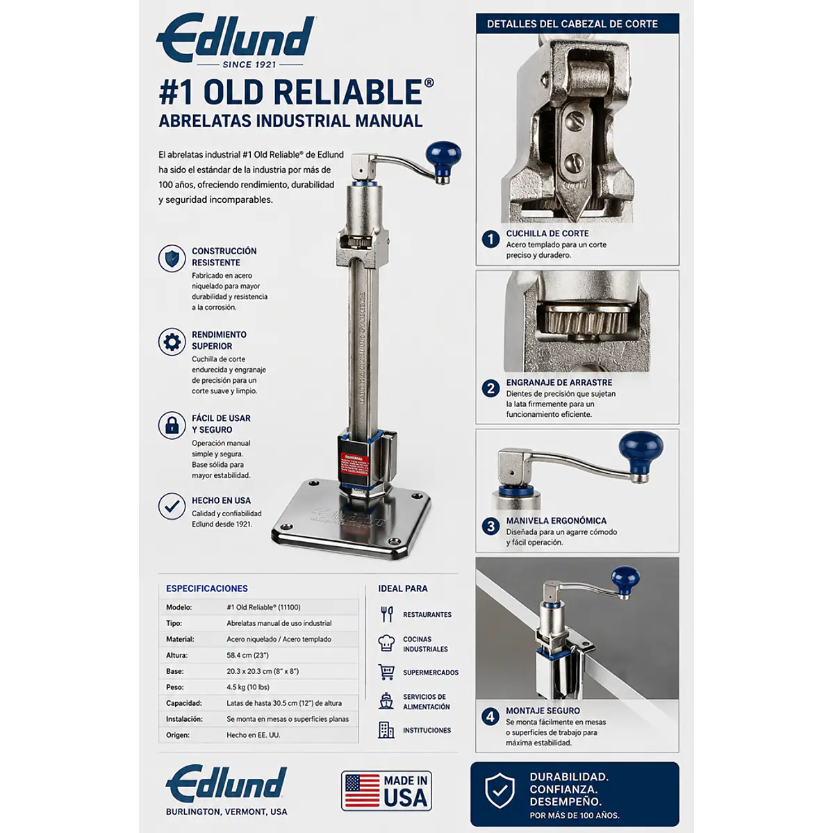 Abrelatas industrial manual tipo pesado, con base de acero inoxidable Hecho en USA 3