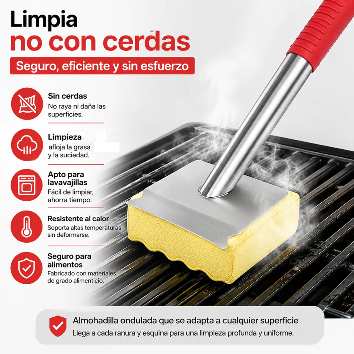 Cepillo de parrilla asador sin cerdas más esponja ondulada resistente al calor 1