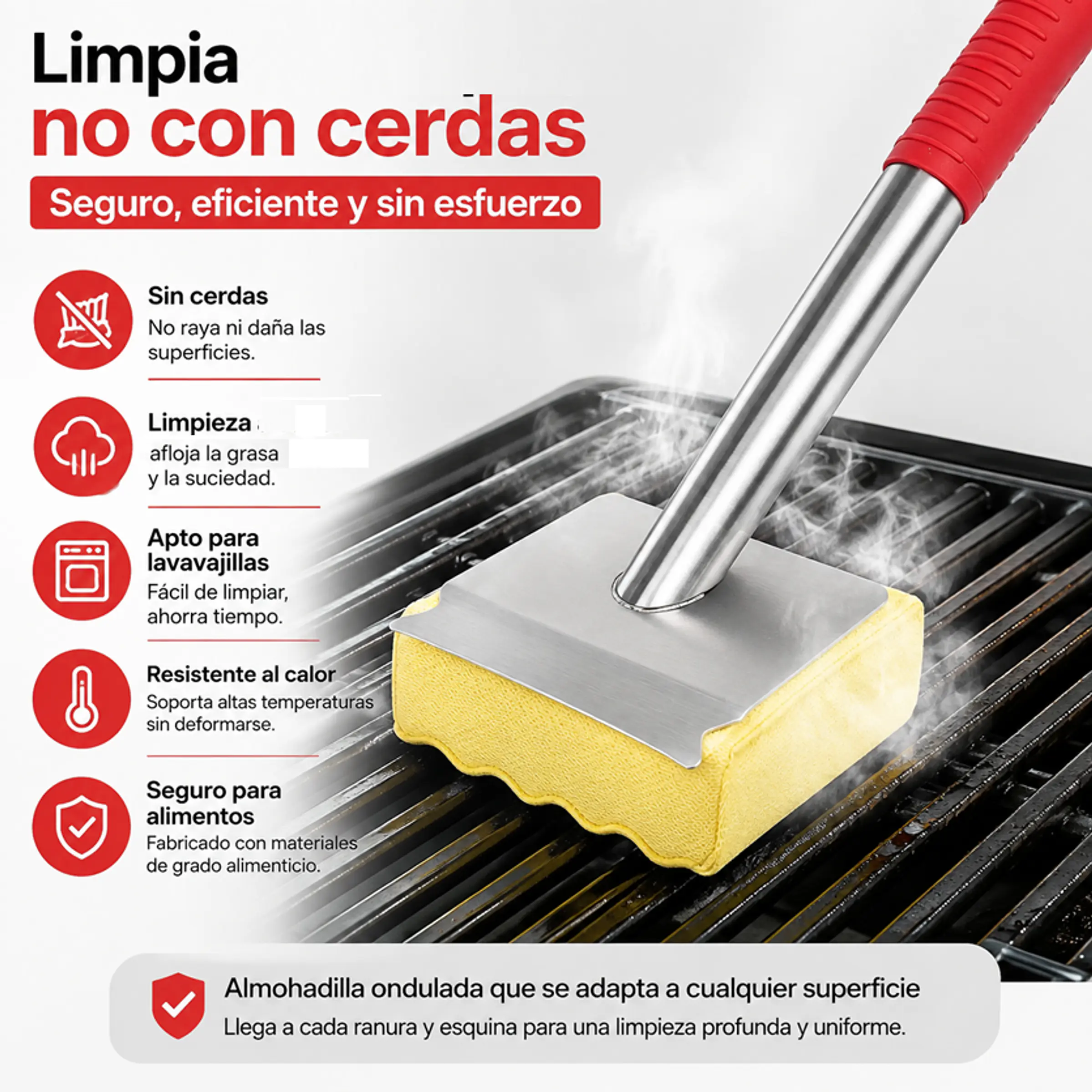 Cepillo de parrilla asador sin cerdas más esponja ondulada resistente al calor 1