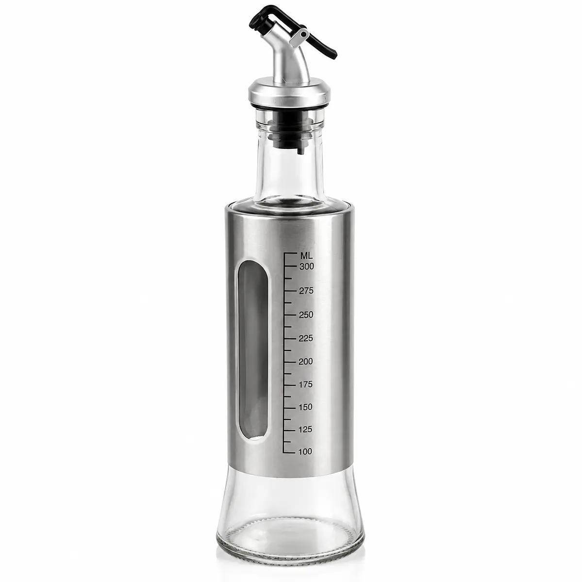 Botella dispensadora de vidrio transparente con funda de acero inoxidable aceite - vinagre 1