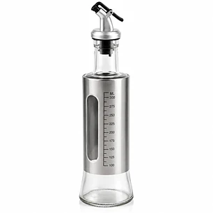 Botella dispensadora de vidrio transparente con funda de acero inoxidable aceite - vinagre