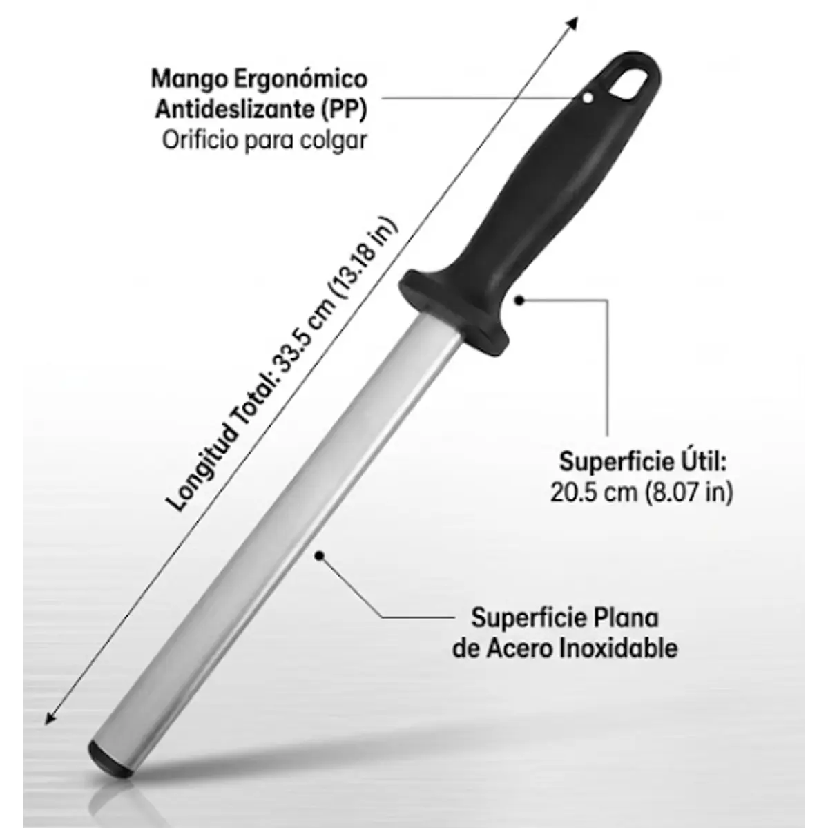 Chaira plana de acero inoxidable con mango ergonómico 2