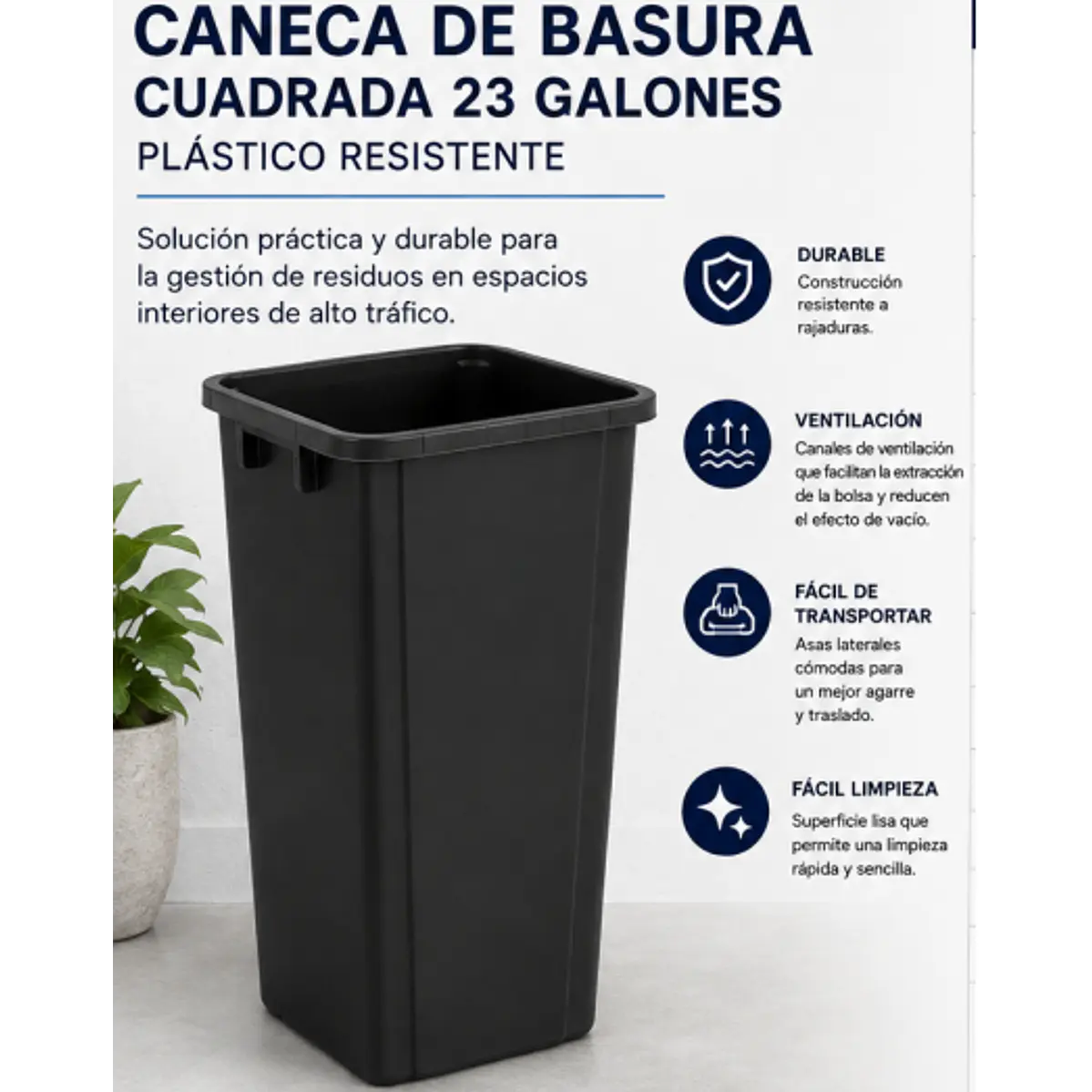 Caneca de basura cuadrada de 23 galones (≈87 litros) 1