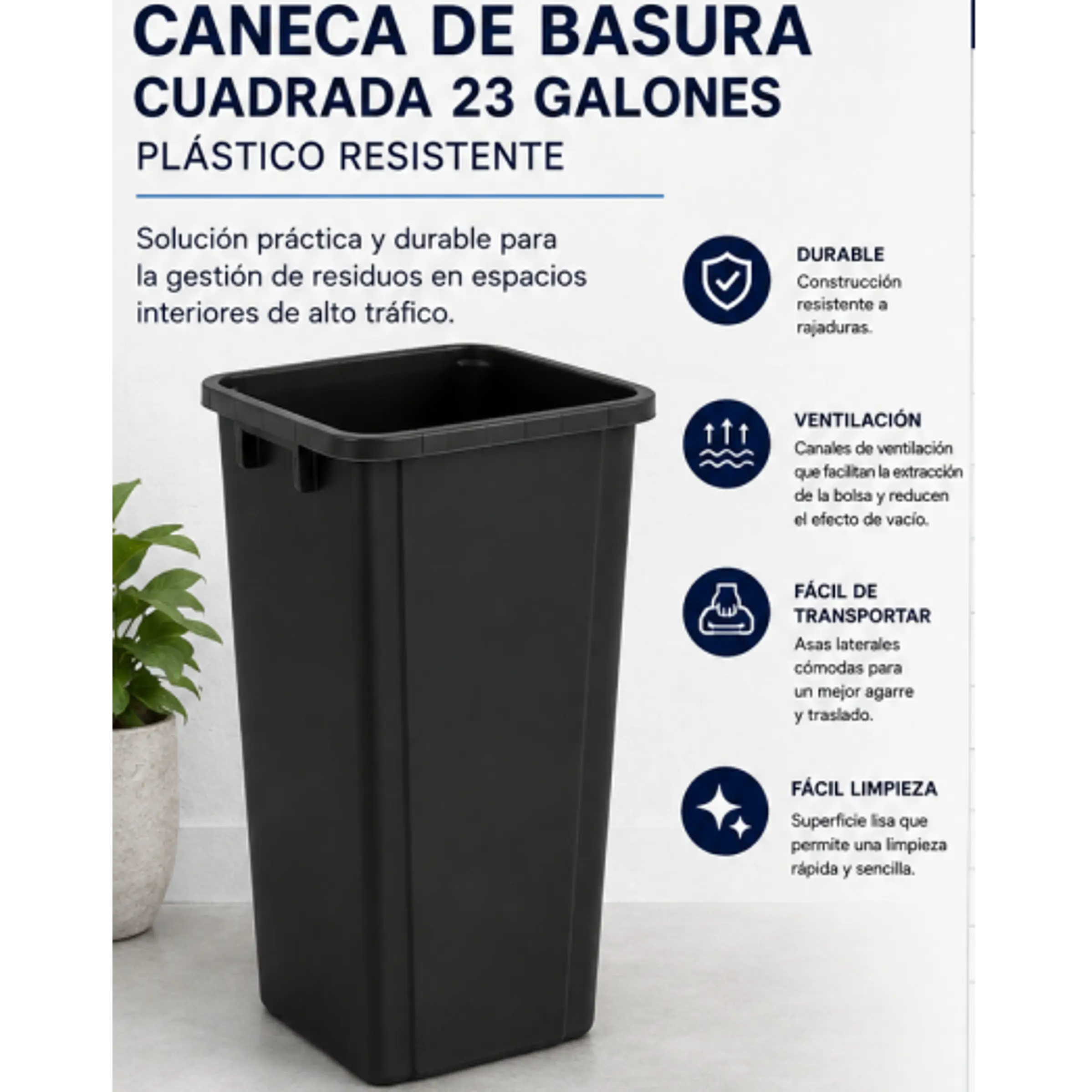 Caneca de basura cuadrada de 23 galones (≈87 litros) 1